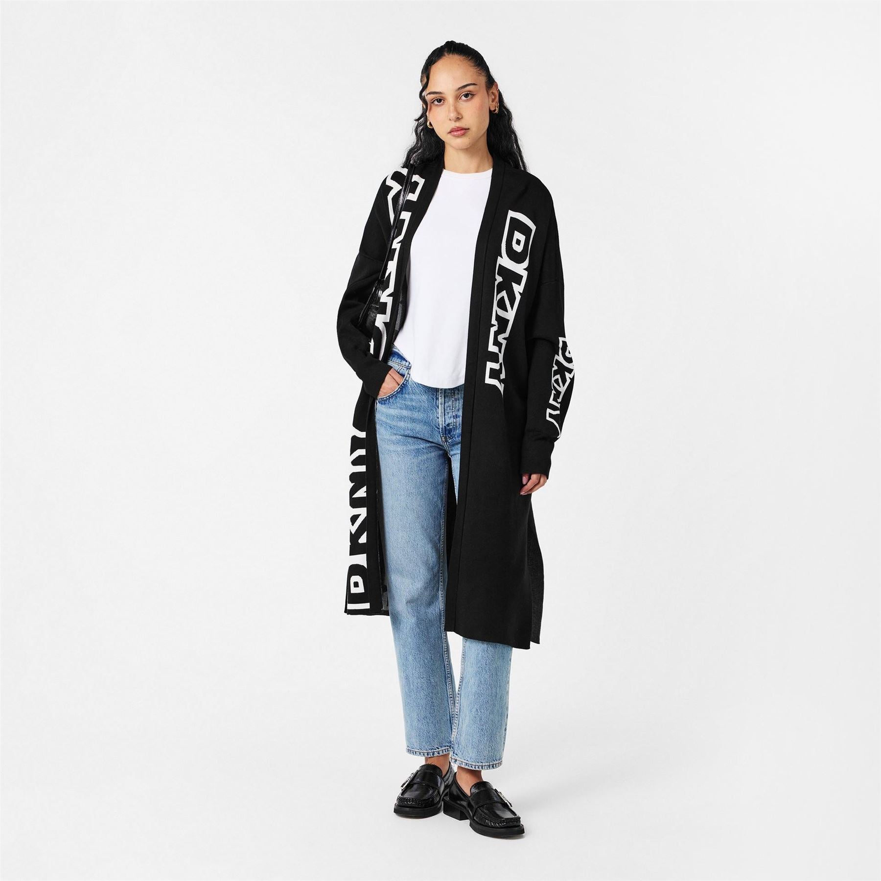 DKNY Exploded Textured Knit Relaxed Fit Cardigan