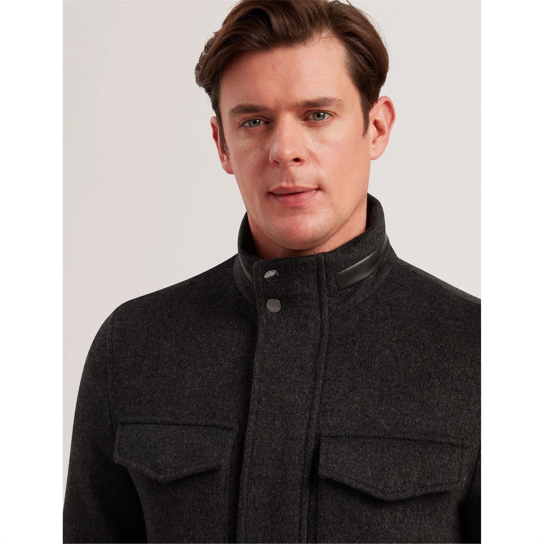 Ted Baker Solid Patterned Snap Button Flap Pocket Field Jacket