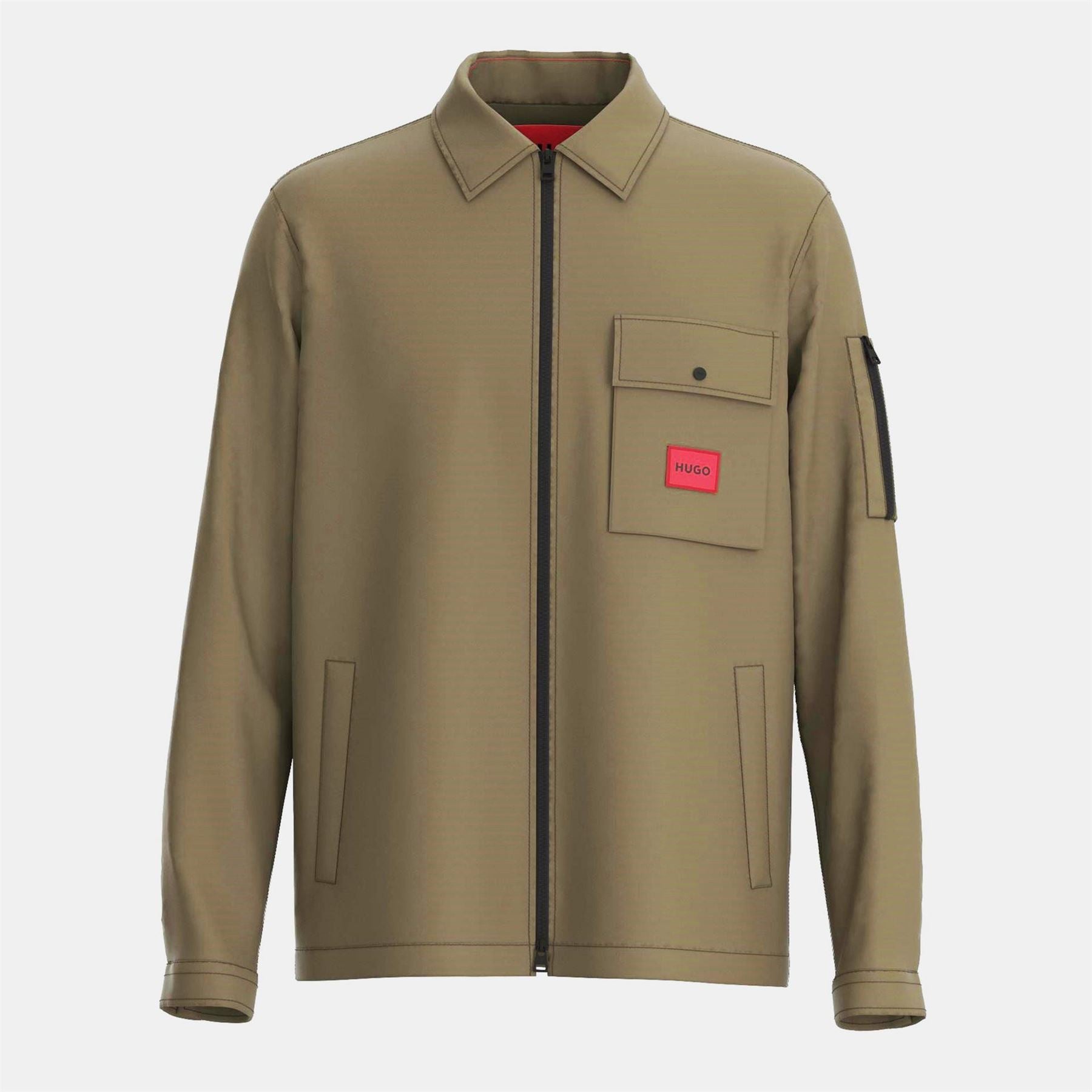 Hugo HUGO Emmond Cotton Long Sleeve Zip Overshirt   Contemporary Design with Logo Detail