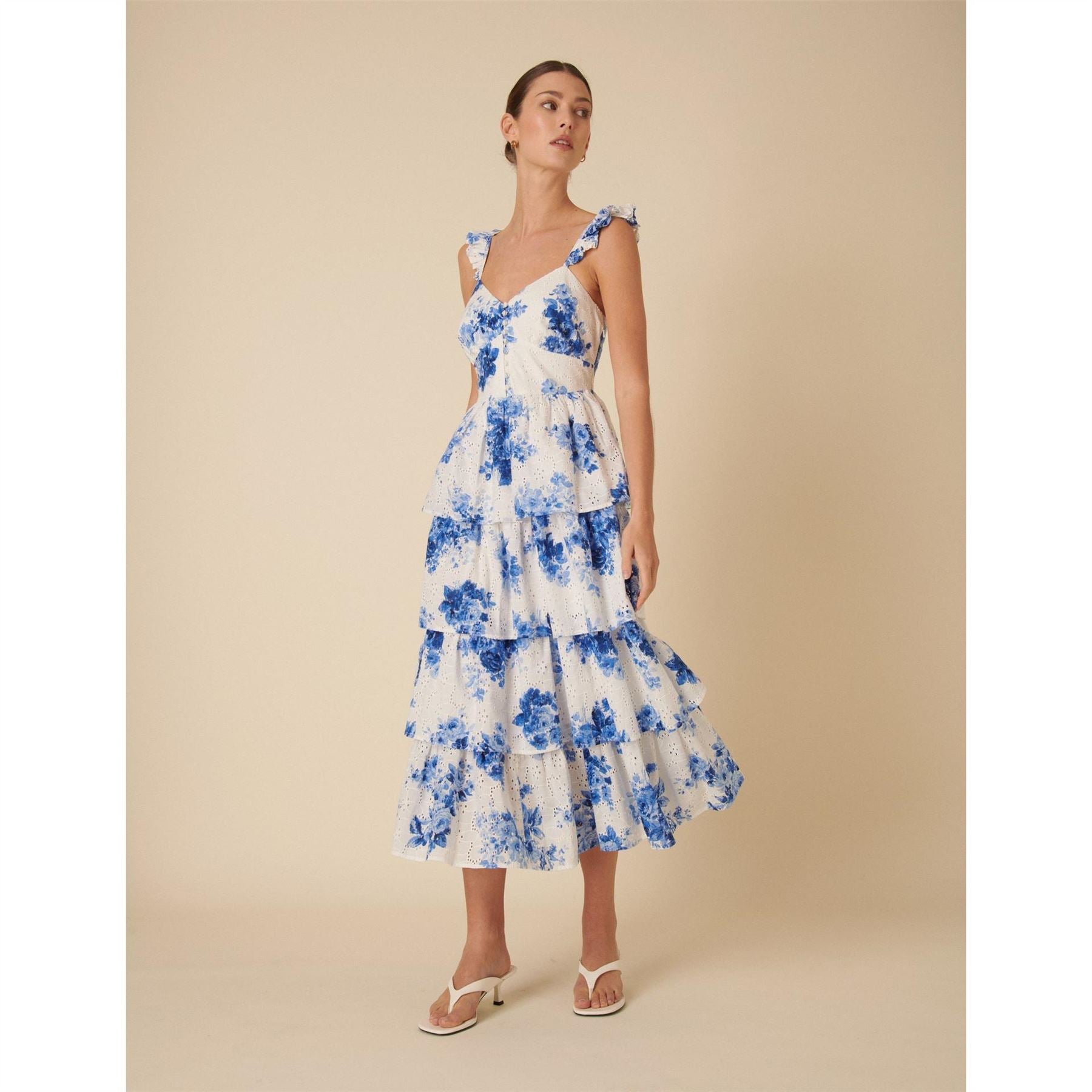 Nobodys Child Sweetheart Neck Midi Tiered Dress