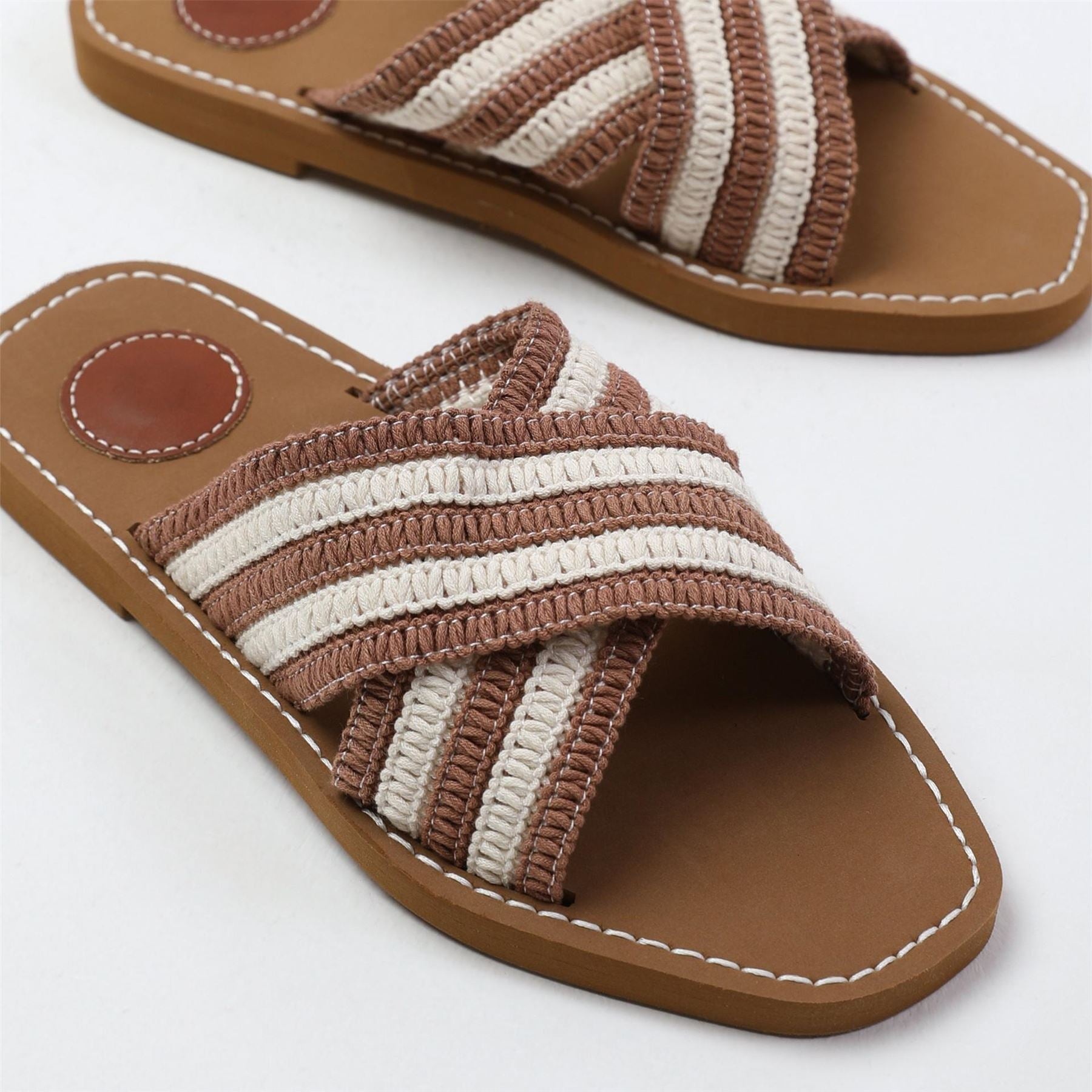 Wheres That From Woven Stripe Patterned Open Toe Slide Sandals