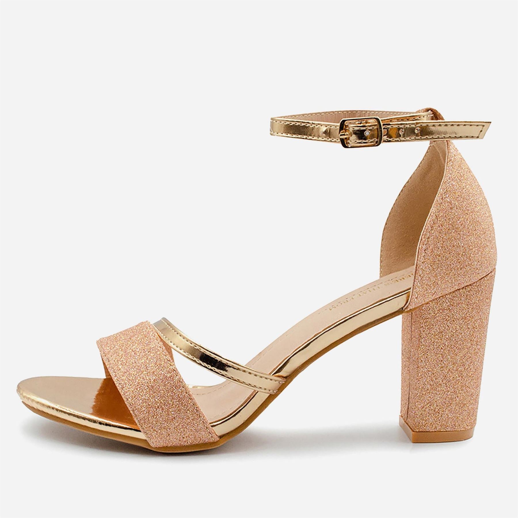 Wheres That From Glitter Perla Mid Block Heel Sandals Ladies