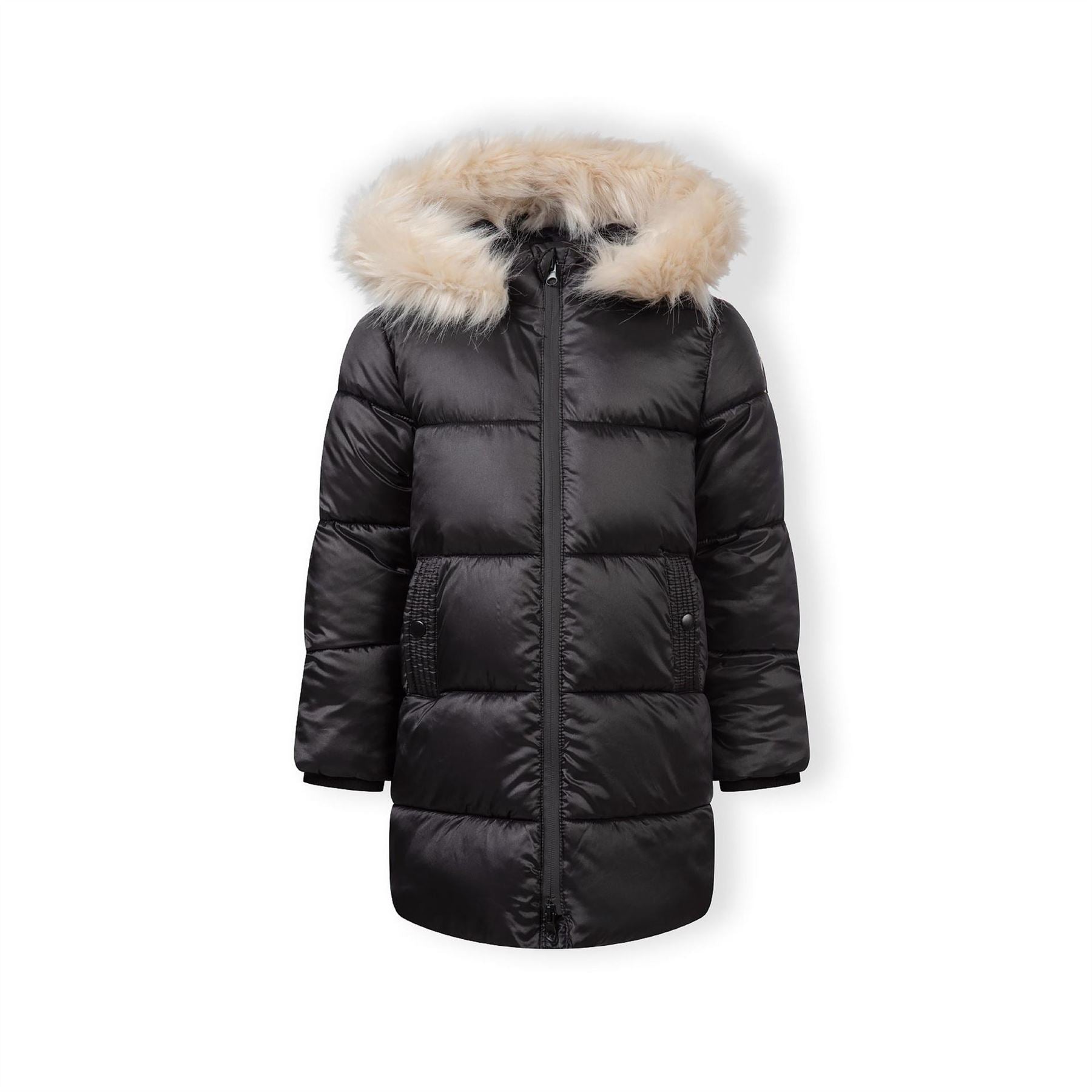 Minoti Girls Long Quilted Winter Coat Hood Black