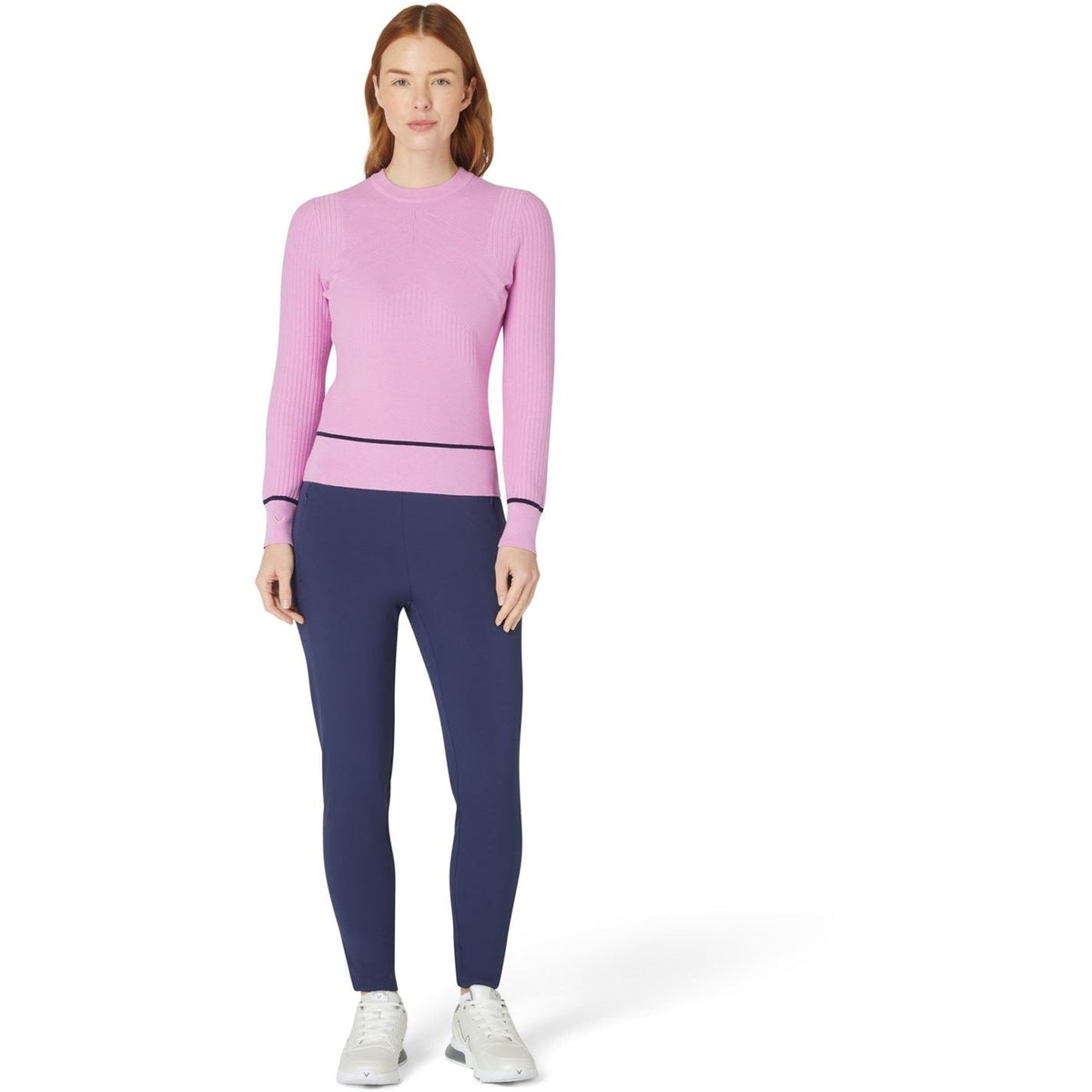 Callaway Crew Neck Ribbed Collar Long Sleeve Sweater