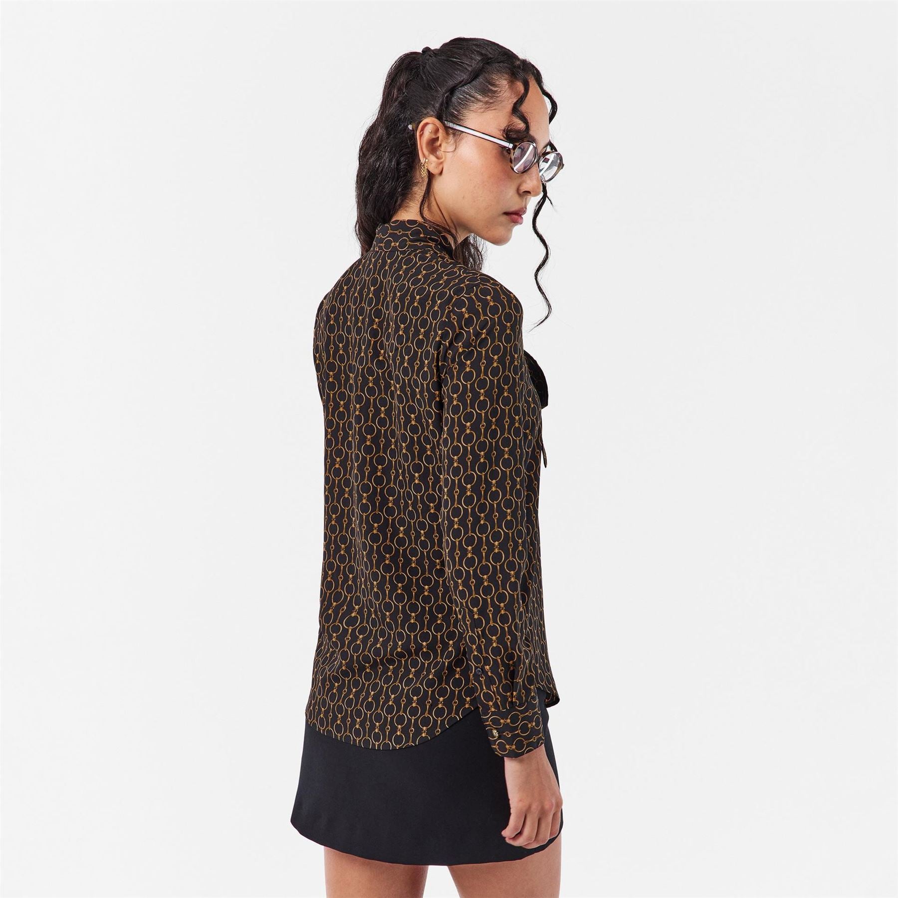 Lauren by Ralph Lauren Tie Neck Band Collar Long Sleeve Blouse