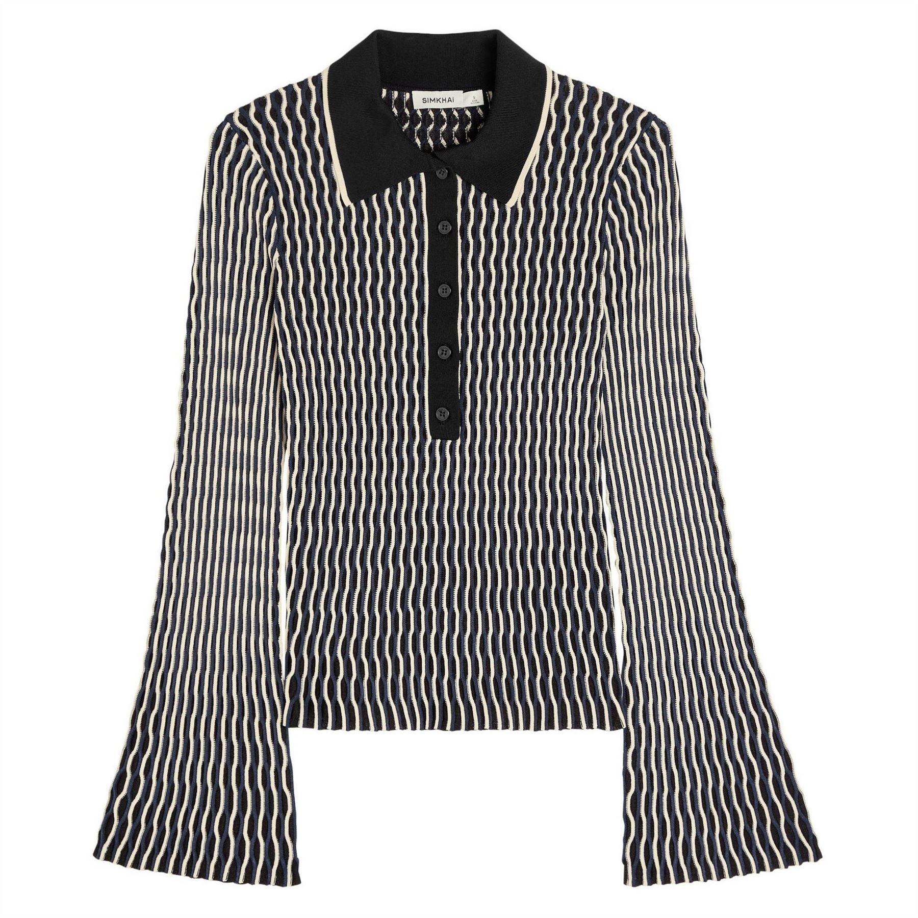 Jonathan Simkhai Ls Colleen Wavy Polo Top