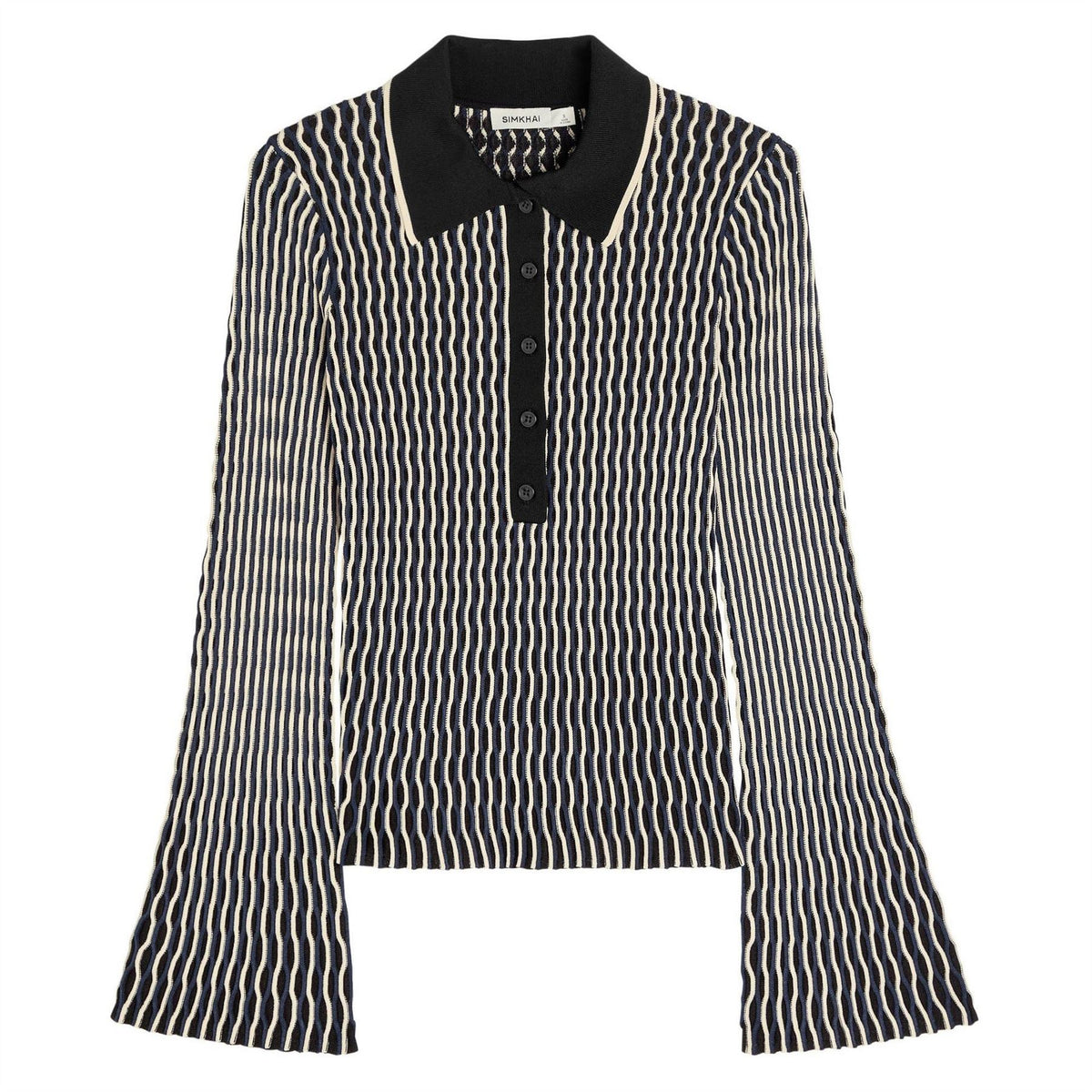Jonathan Simkhai Ls Colleen Wavy Polo Top