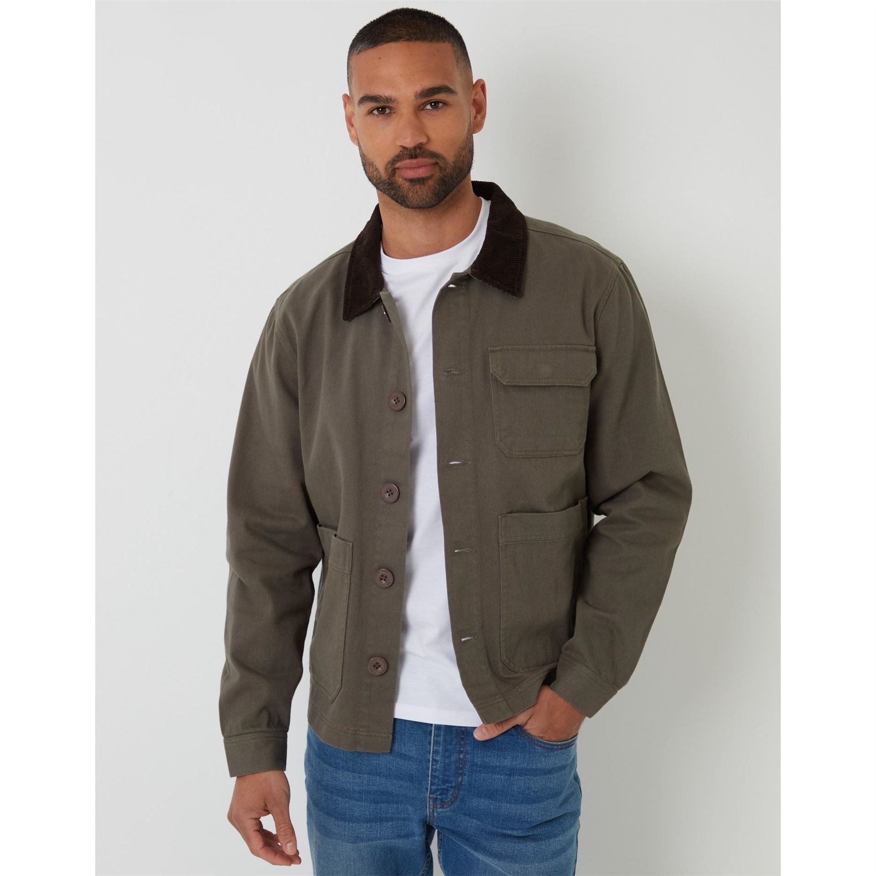 Threadbare Solid Patterned Parka Jacket with Chest Pocket