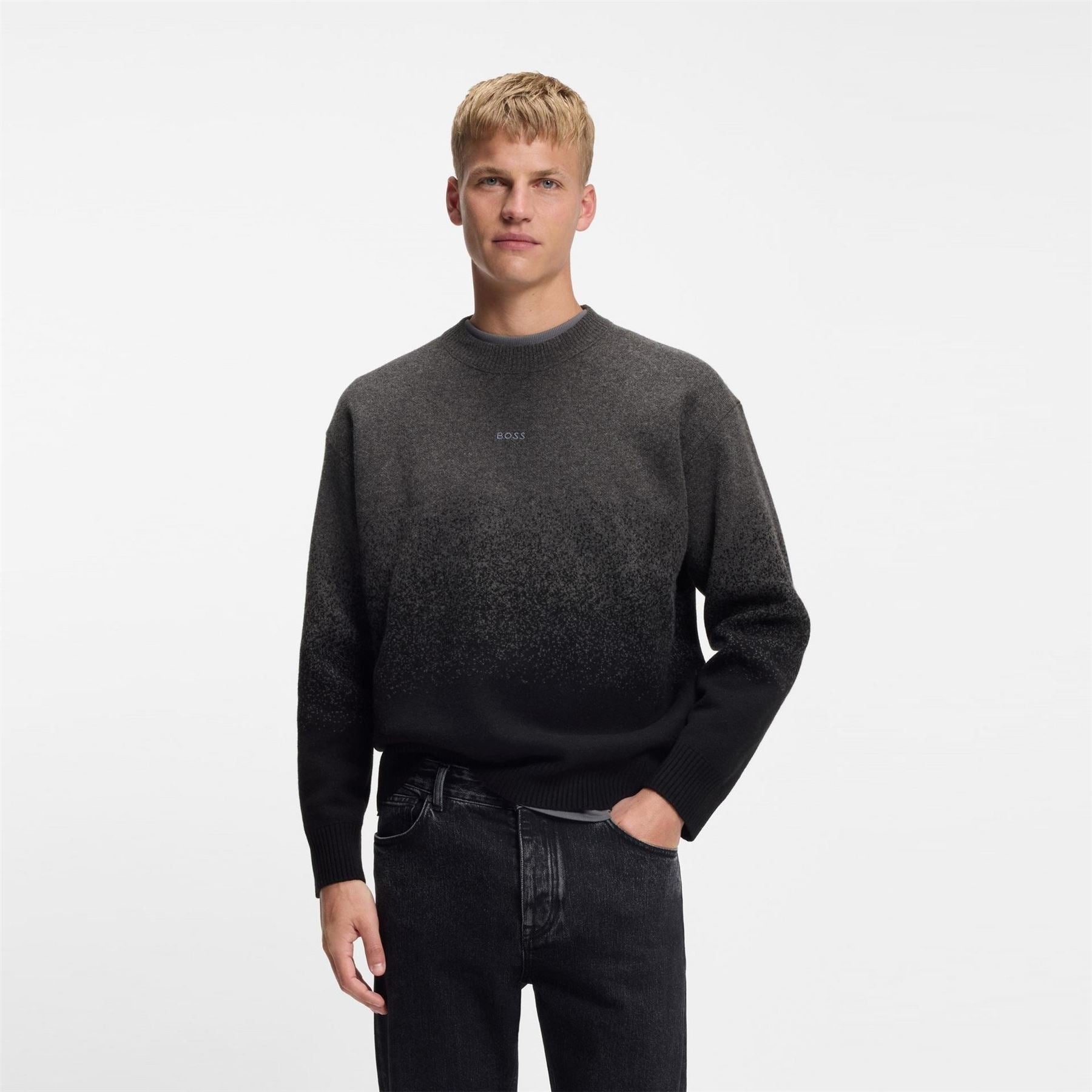 Boss Crew Neck Ribbed Collar Long Sleeve Sweatshirt
