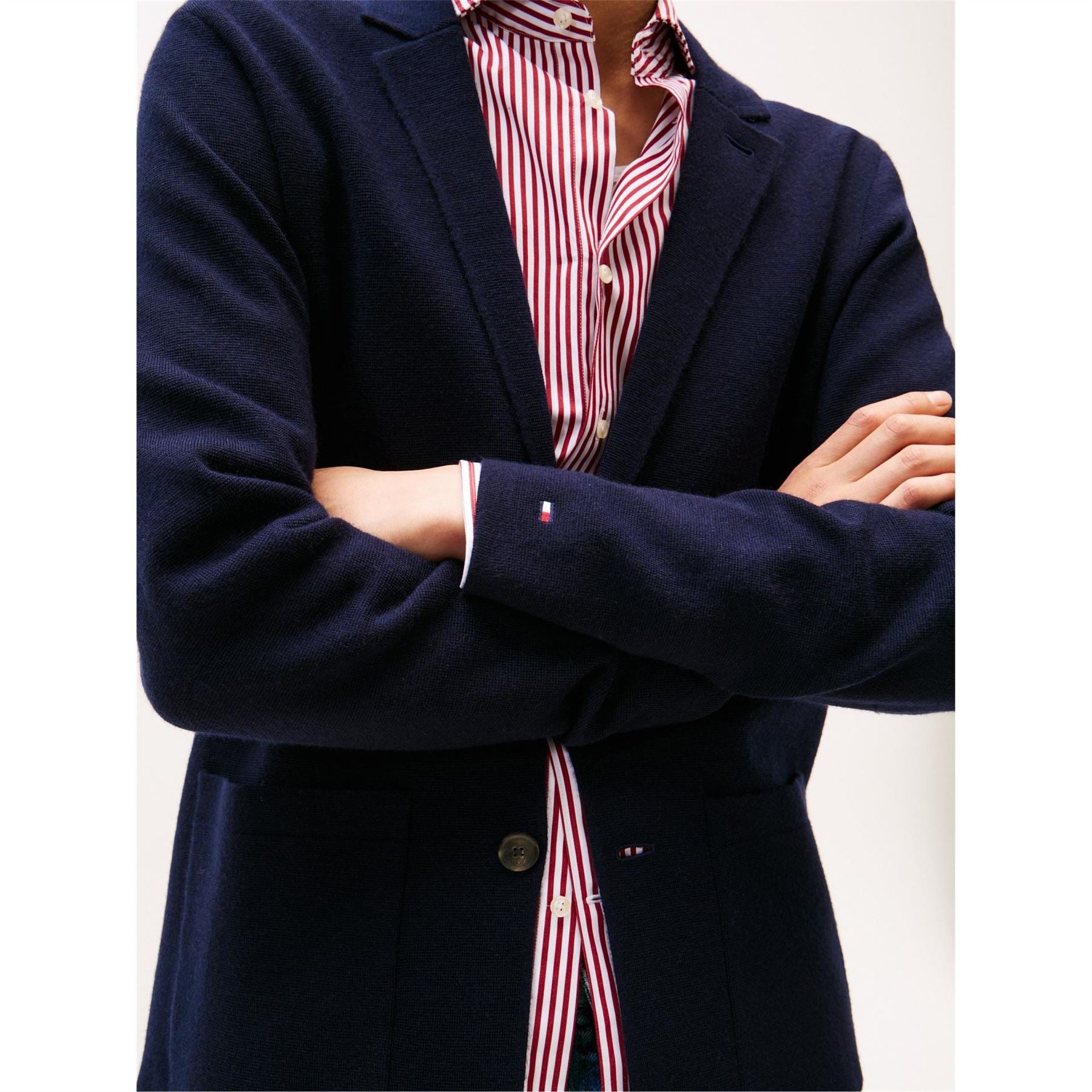 Tommy Hilfiger Solid Patterned Lapel Collar Knit Blazer