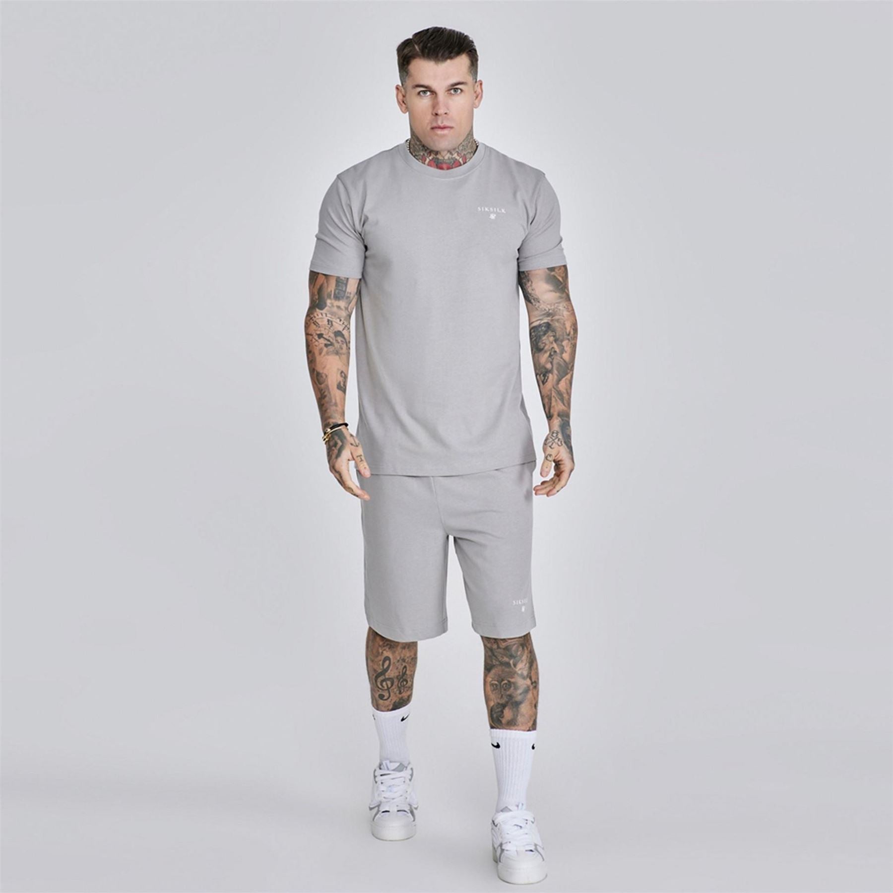 SikSilk Lettering Crew Neck Short Sleeve T-Shirt and Short Set