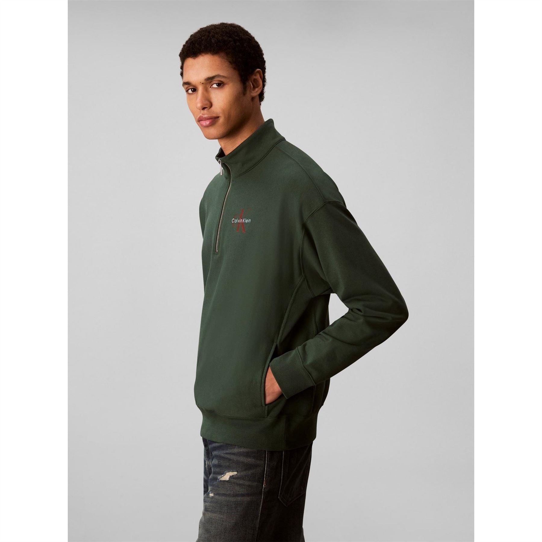 Calvin Klein Jeans Monogram Zip Neck Long Sleeve Sweatshirt