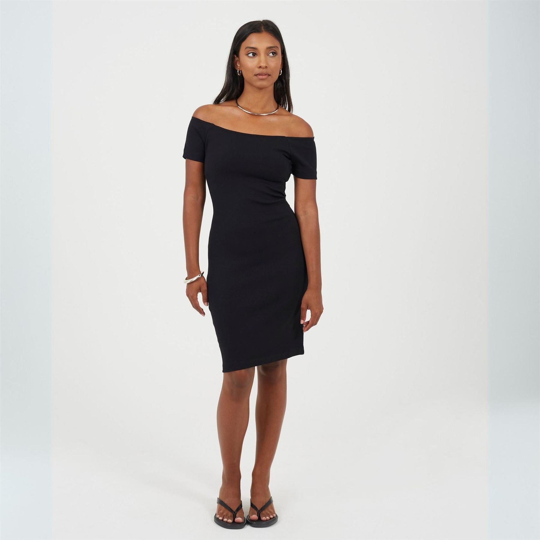 Brave Soul Off The Shoulder Short Sleeve Knee Length Bodycon Dress