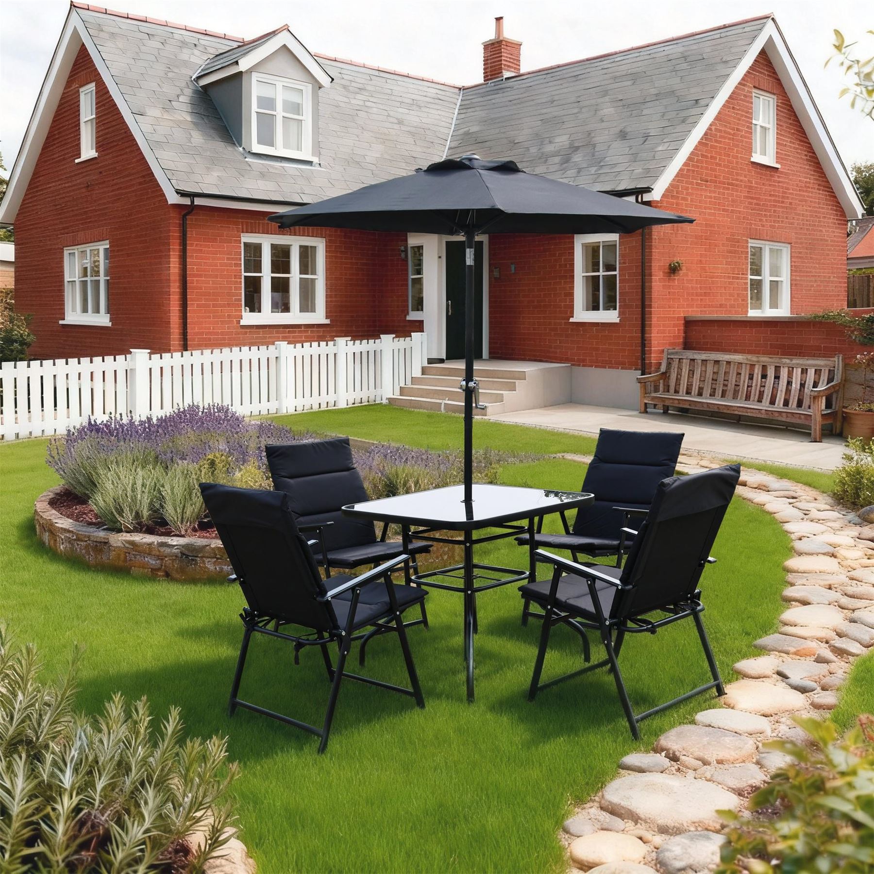 Linea Piece Glass Top Weather Resistant Garden Furniture Set