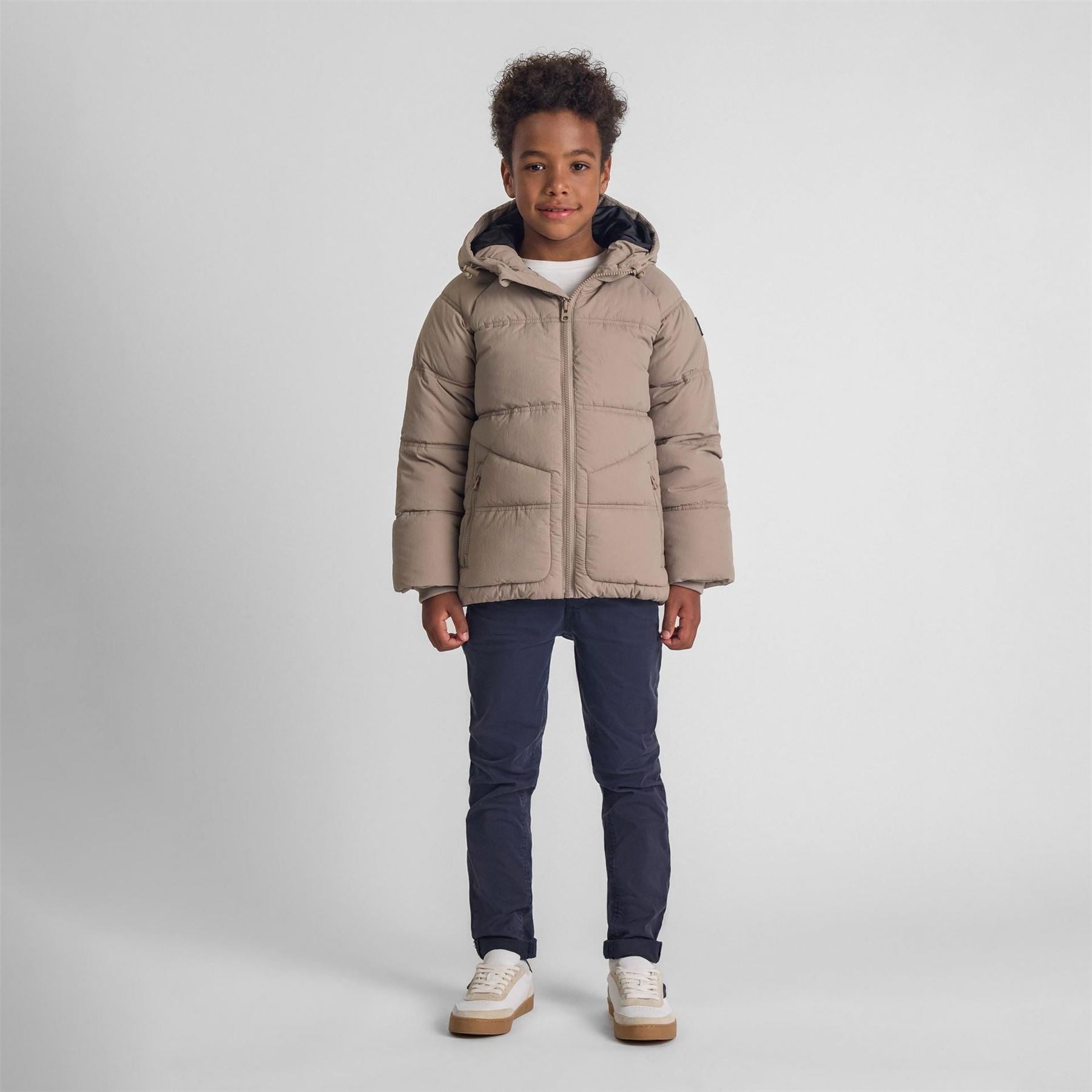Minoti Boys Quilted Jacket With Hood Zip Pockets Grey