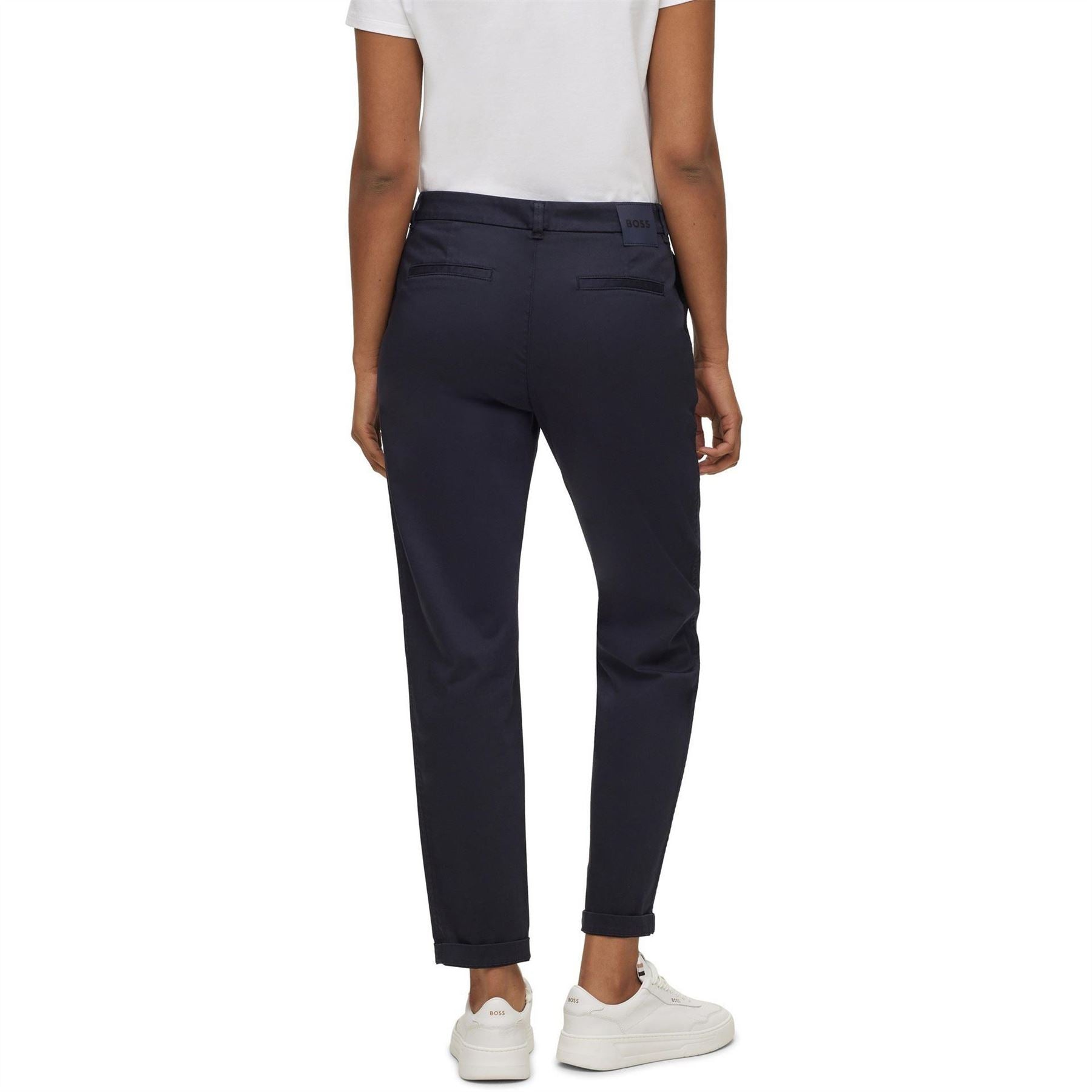 Boss Solid Patterned Slim Roll Up Cuff Trousers