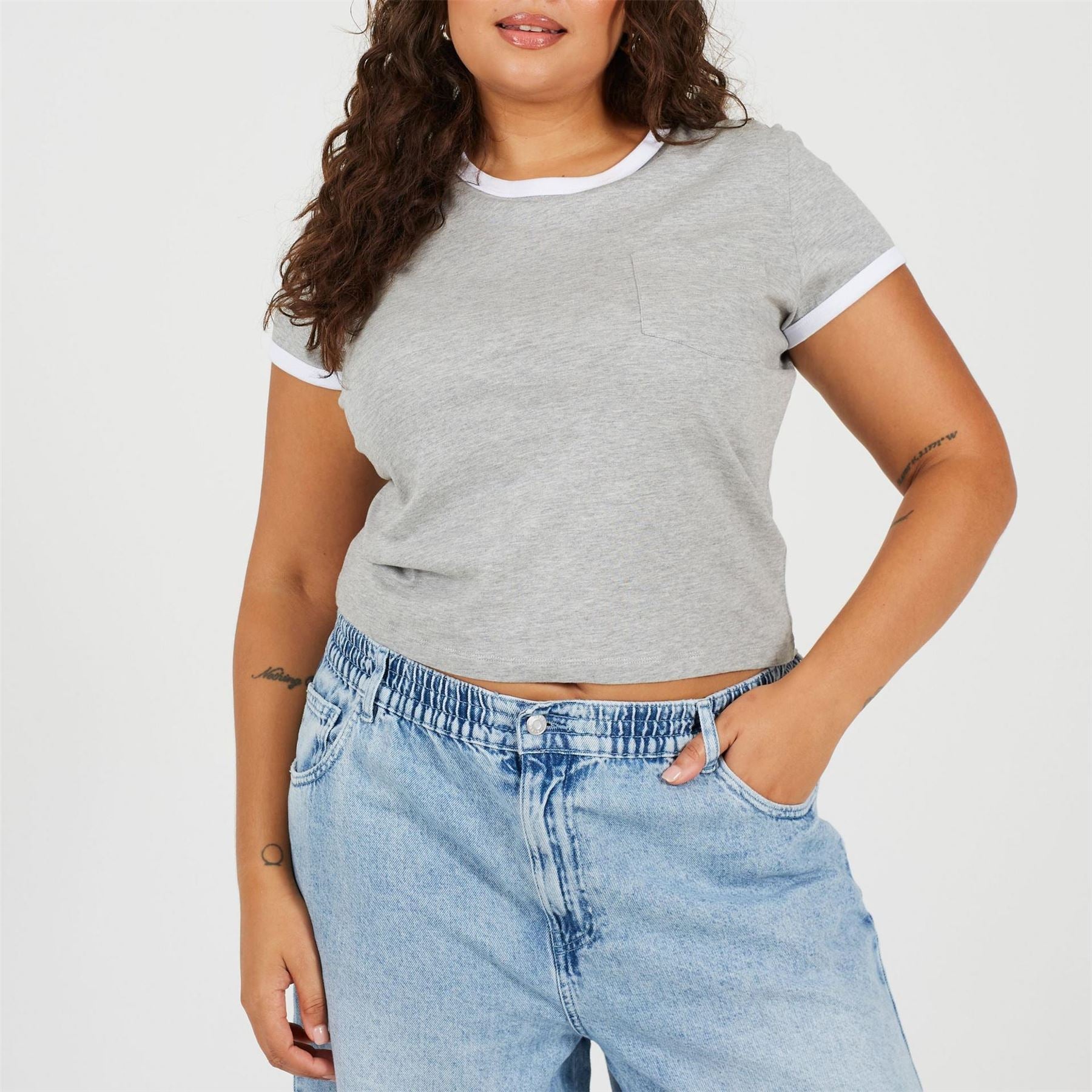 Brave Soul Plus Size Short Sleeve Chest Pocket T Shit With Contrast Neck And Sleeve Rib