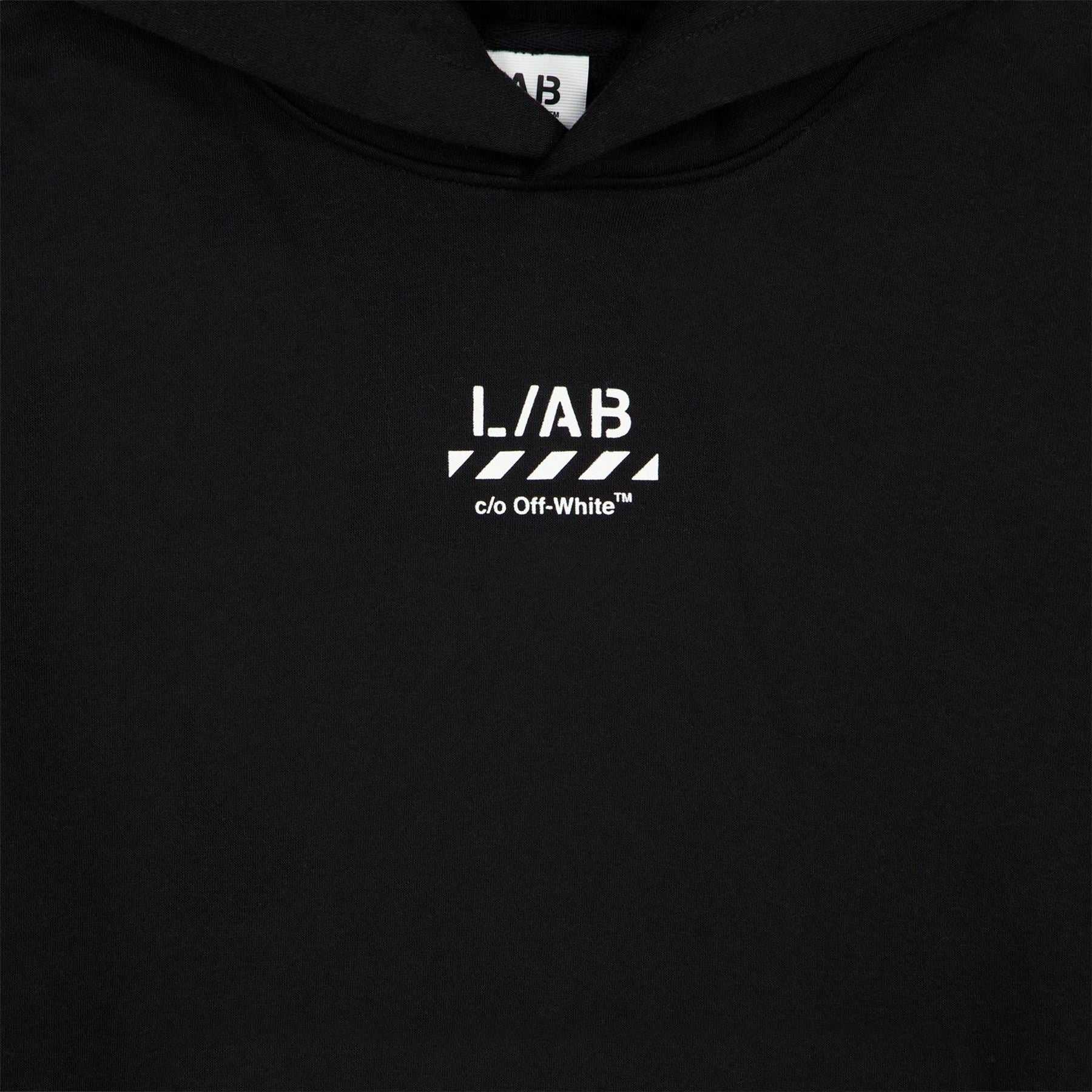 L AB Off White Small Logo Over The Head Hoodie