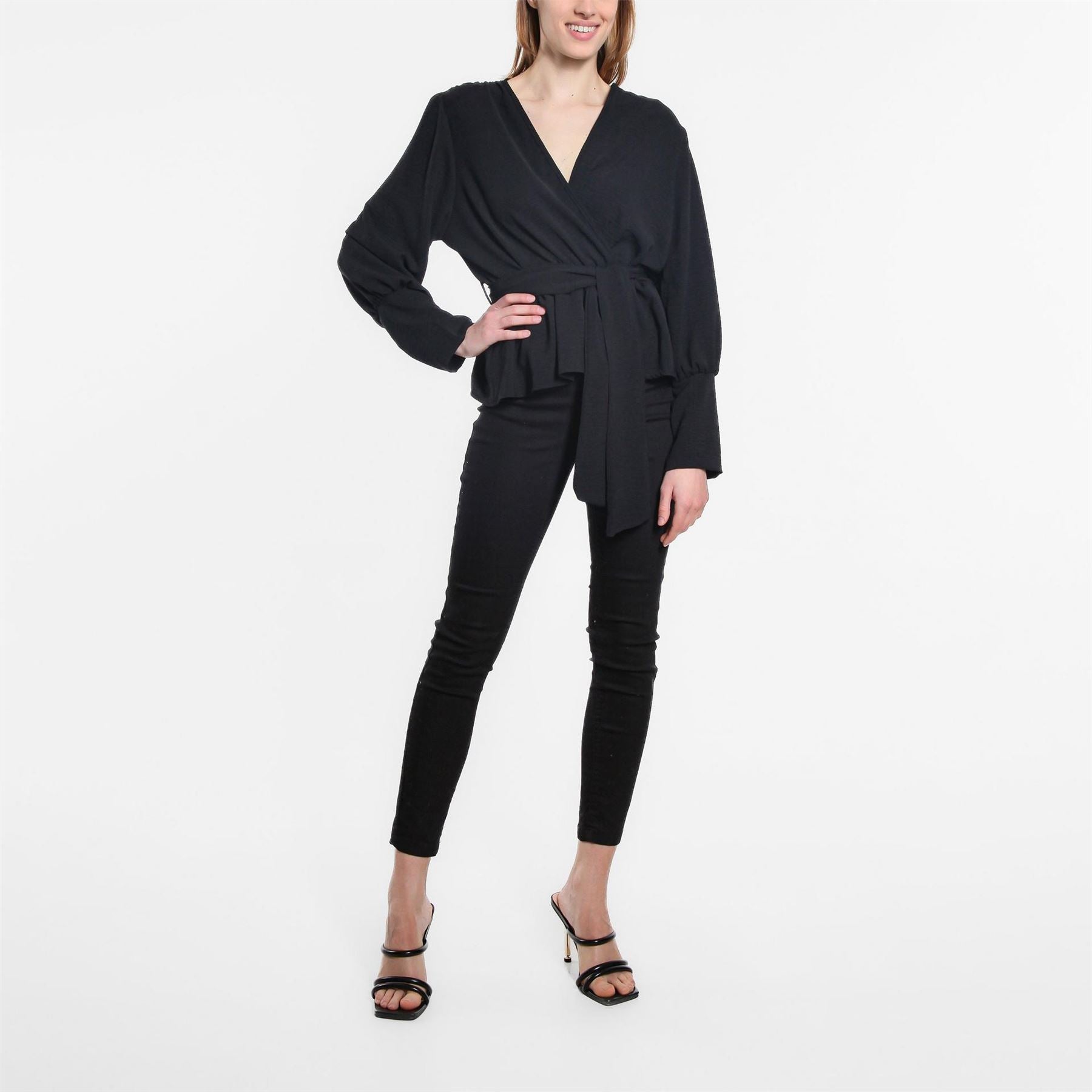 Be You Peplum Wrap V Neck Relaxed Fit Blouse