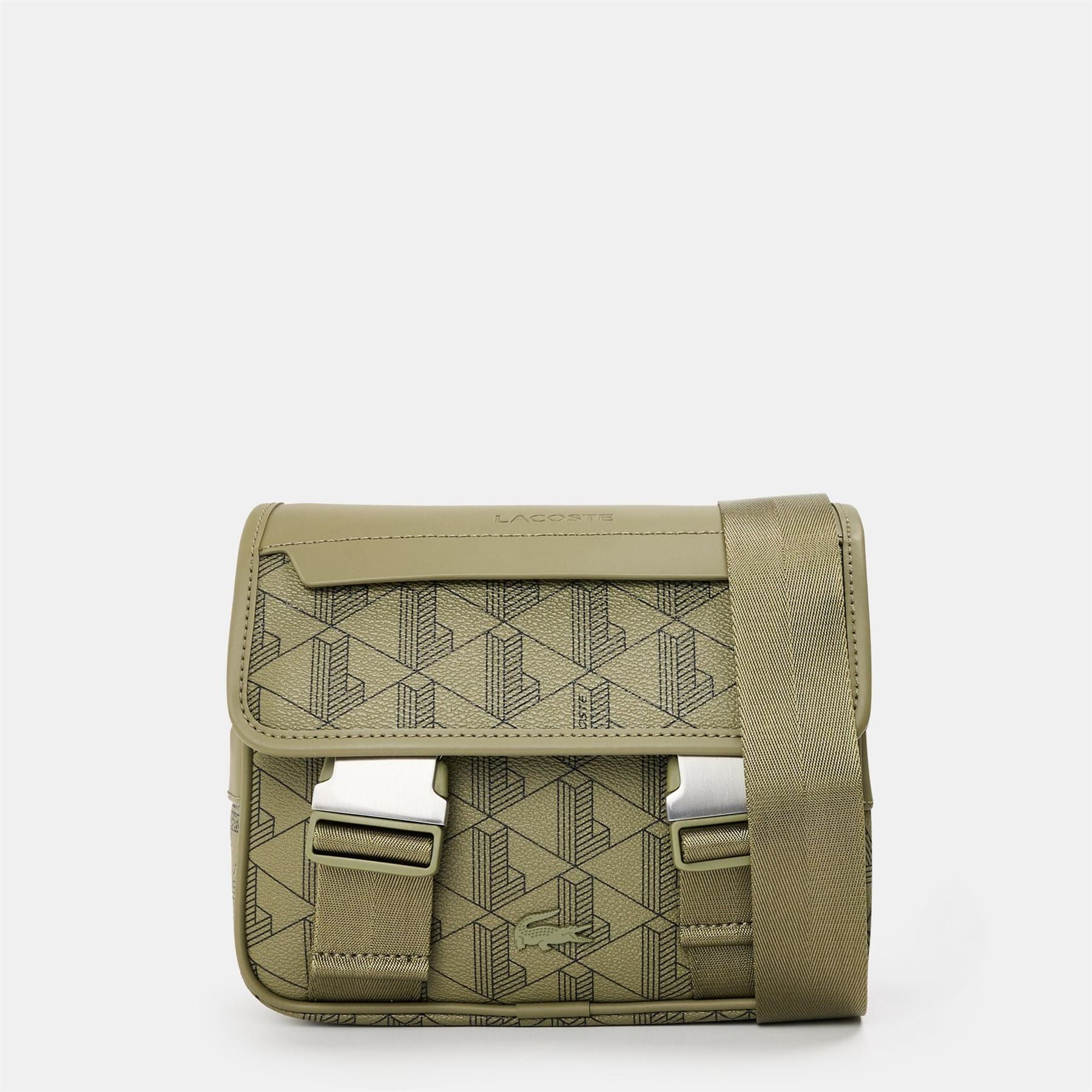 Lacoste Geometric Patterned Messenger Bag with Detachable Strap