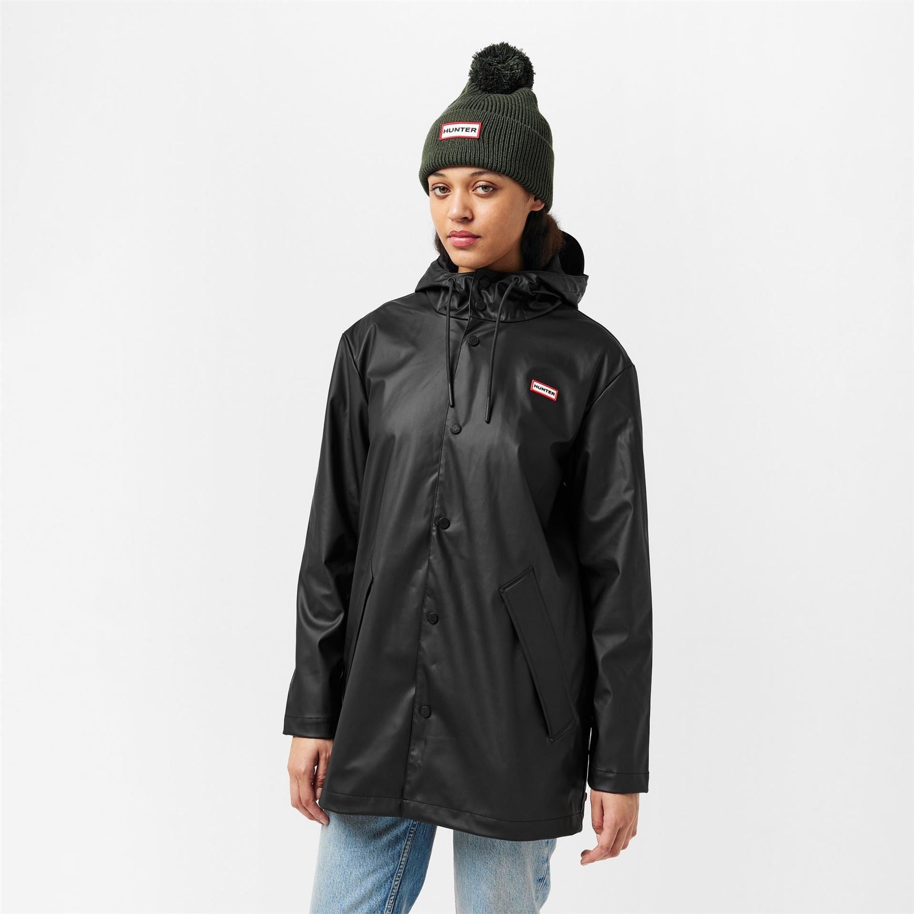 Hunter Jo Hooded Snap Button Solid Patterned Rain Jacket