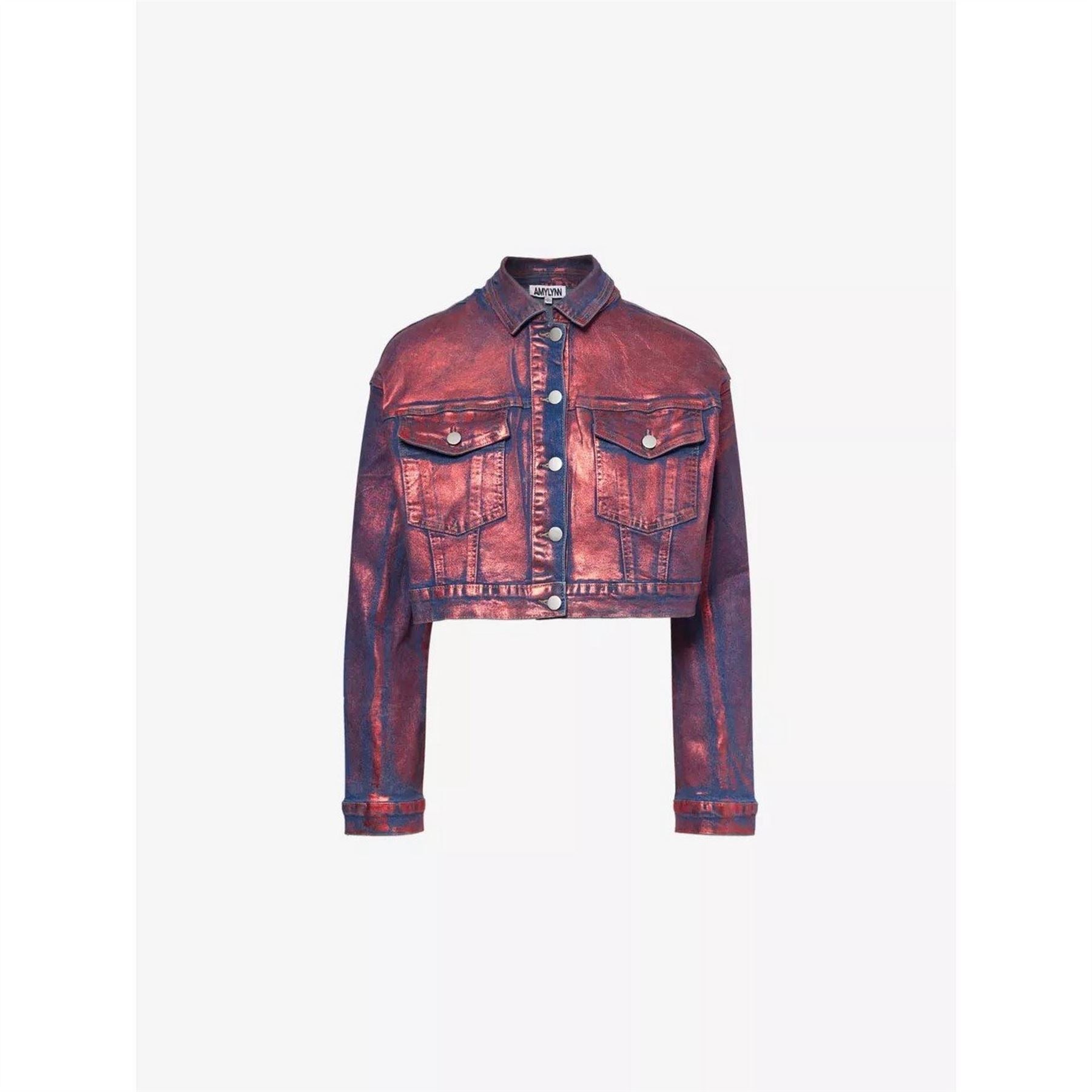 AmyLynn Metallic Patterned Denim Jacket with Woven Cuff