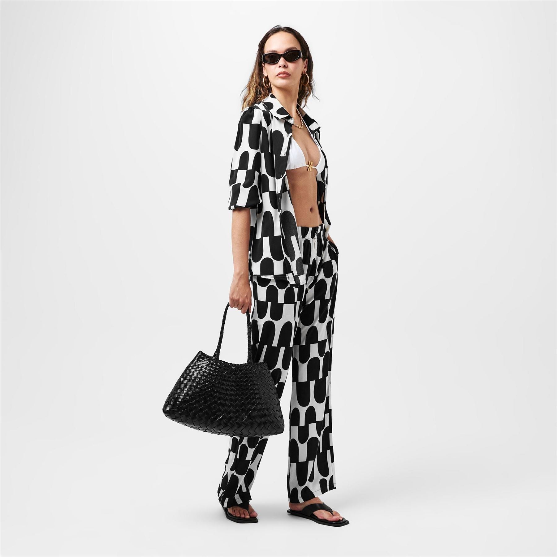 AX Paris And Cream Printed Geometric Trousers