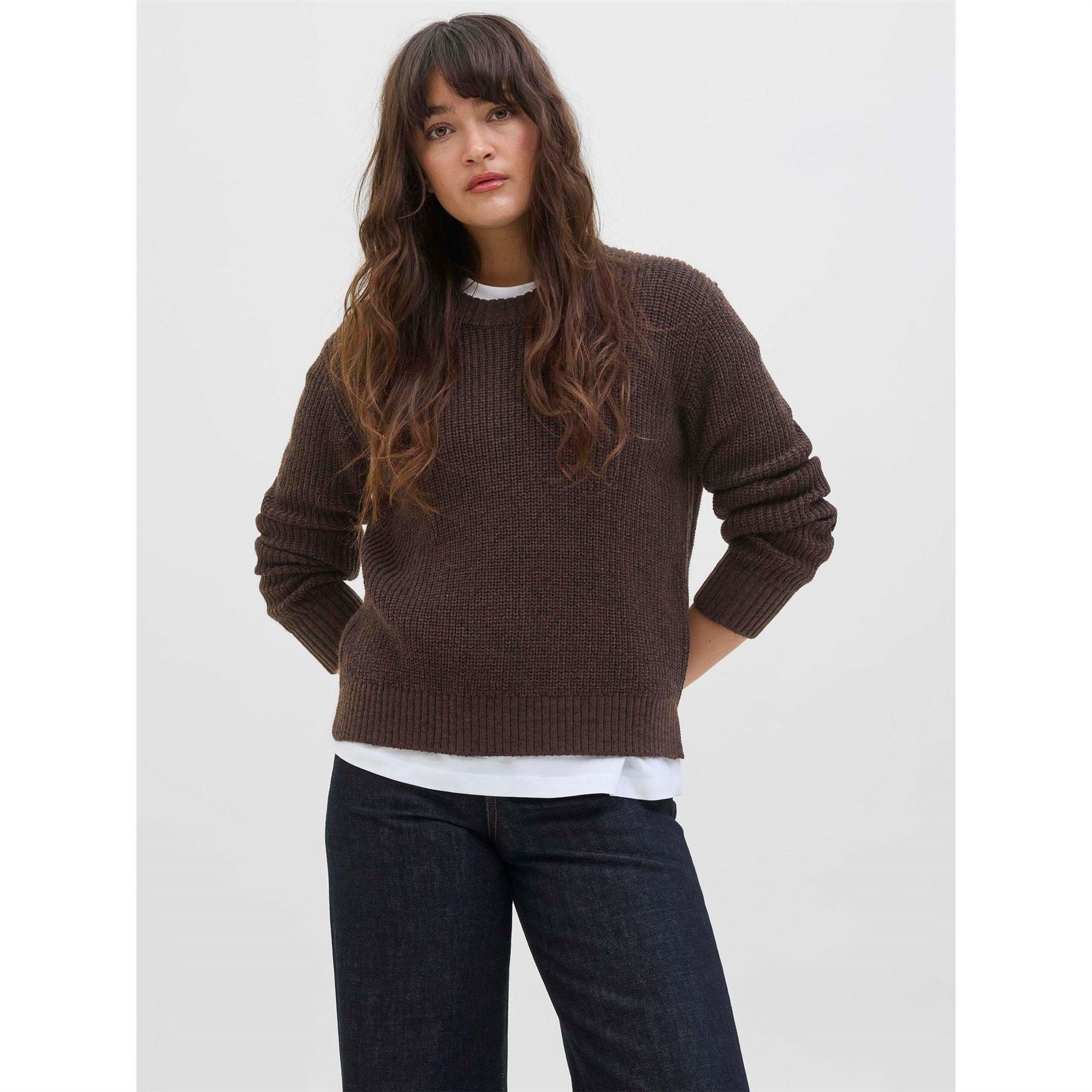 JJXX Crew Neck Ribbed Collar Raglan Sleeve Sweater