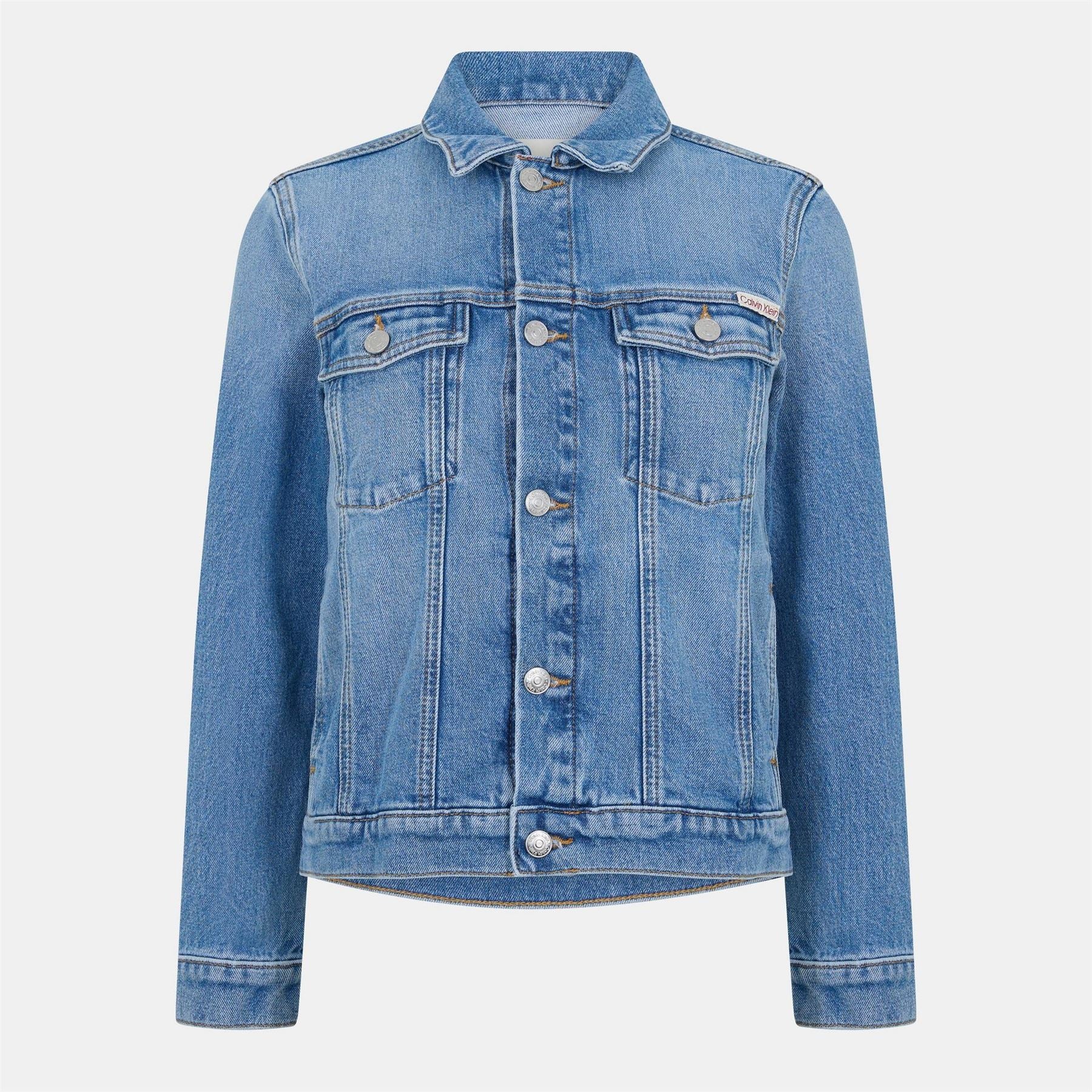 Calvin Klein Jeans Solid Patterned Trucker Jacket with Woven Cuff