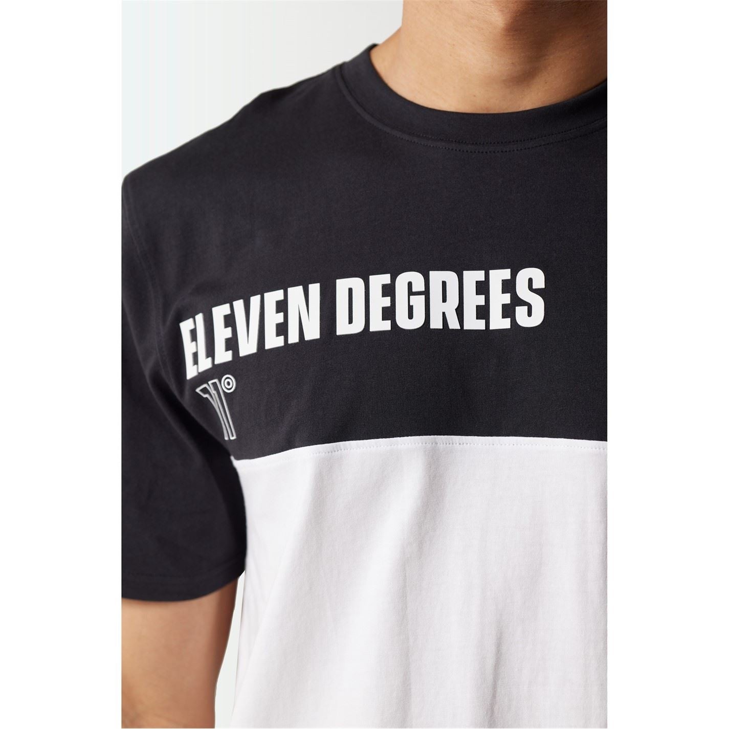 11 Degrees Colour Block T-Shirt   White   Black