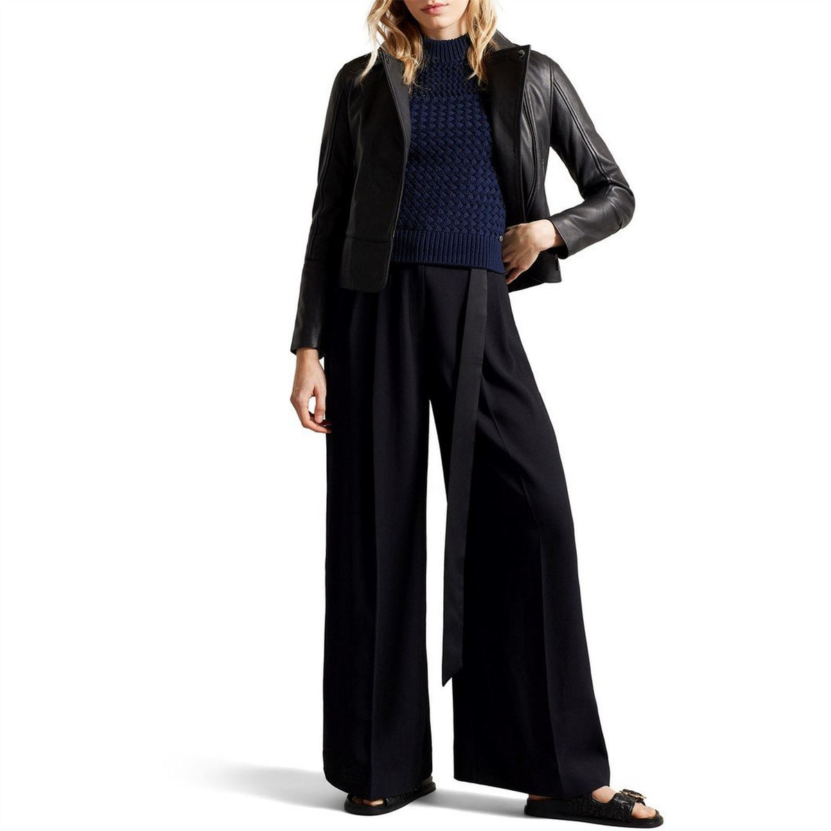 Ted Baker Lizia Leather Structured Fit Biker Jacket