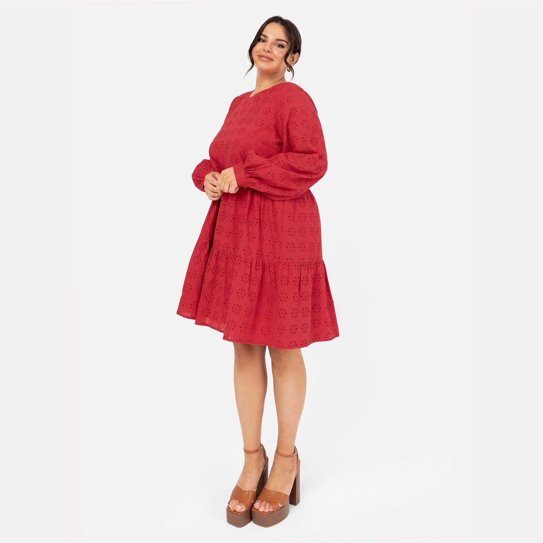 Lovedrobe Smock Crew Neck Long Sleeve Knee Length Dress