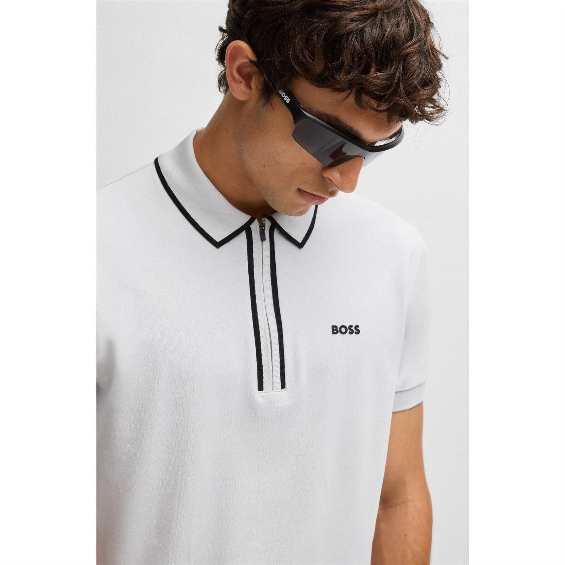 Boss Philix Quarter Zip Cotton Short Sleeve Polo Shirt