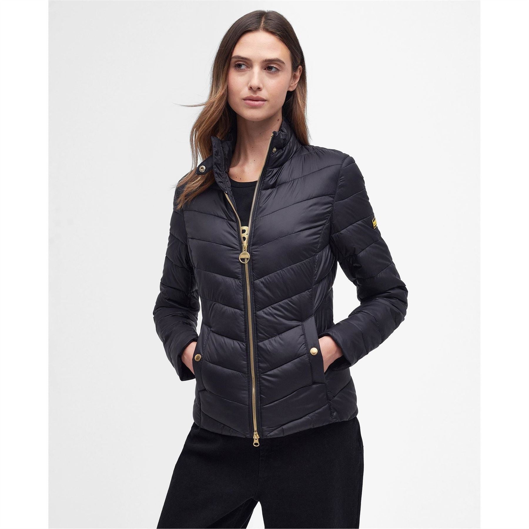Barbour International Auburn Quilted Long Sleeve Funnel Neck Slim Fit Short Puffer Jacket