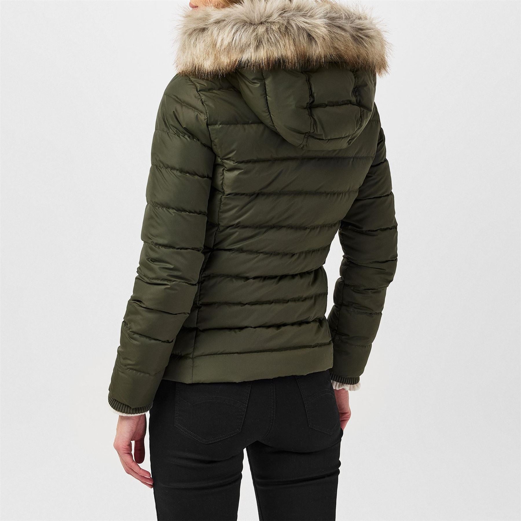 Tommy Jeans Essential Quilted Wind Resistant Faux Fur Hood RDS Down Short Puffer Jacket