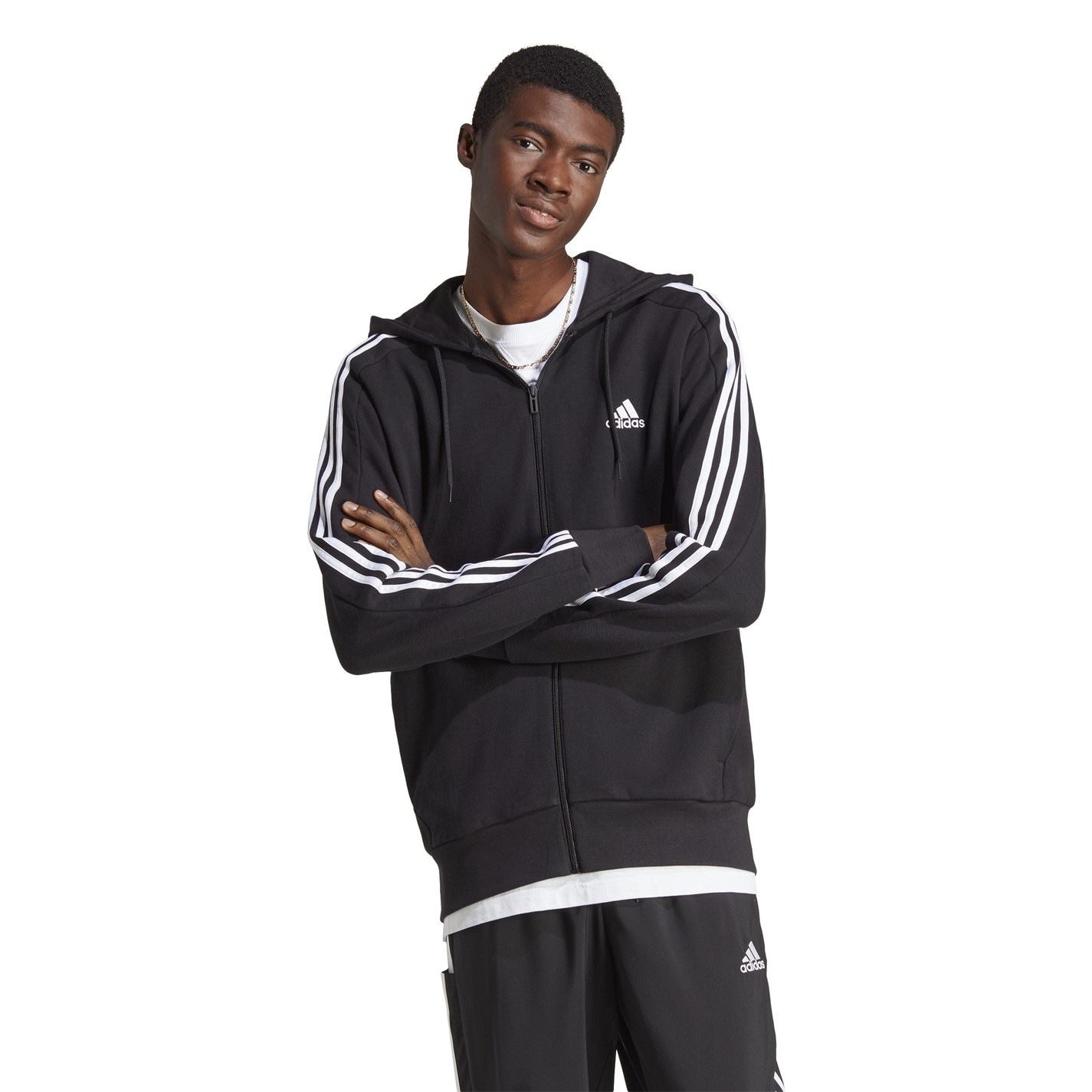 adidas Mens Essentials French Terry 3 Stripes Zip Hoodie