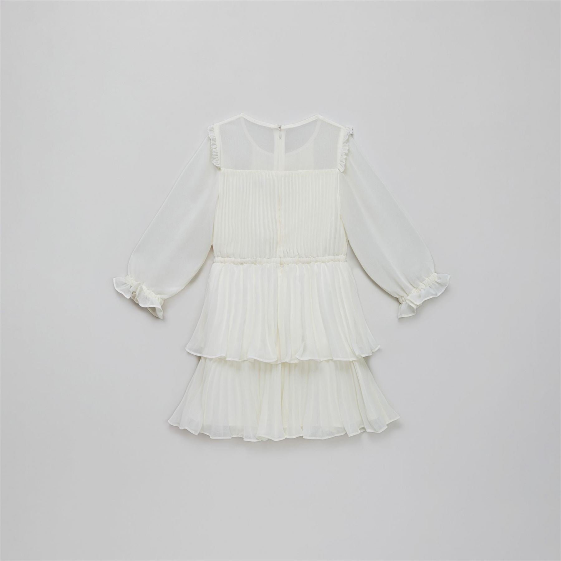 Self Portrait Chiffon Crew Neck Midi Tiered Dress