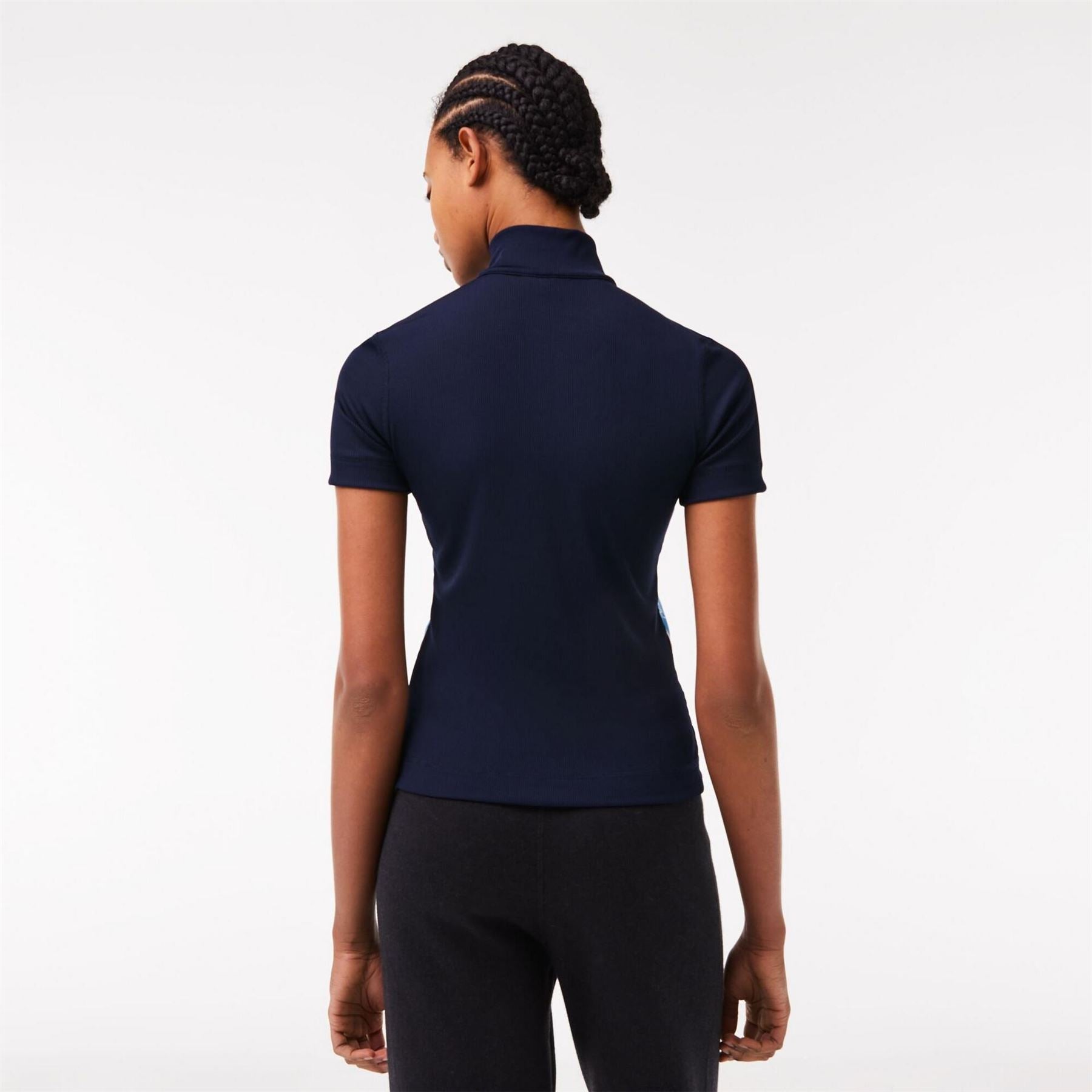 Lacoste Ribbed Collar Zip Neck Crocodile Logo Polo Shirt