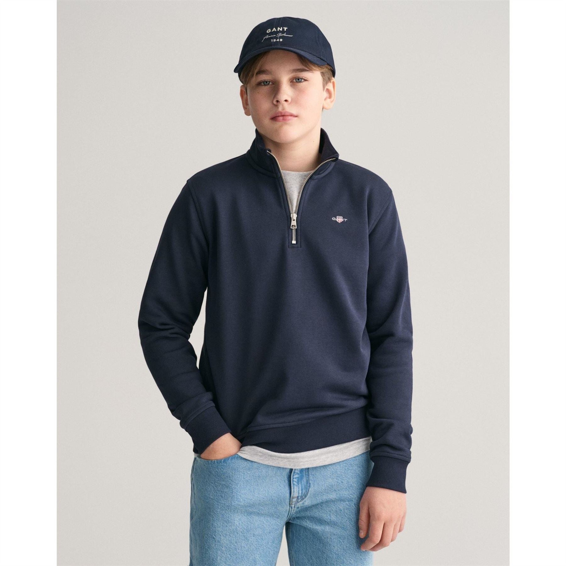 Gant Zip Neck Logo Print Regular Fit Sweatshirt