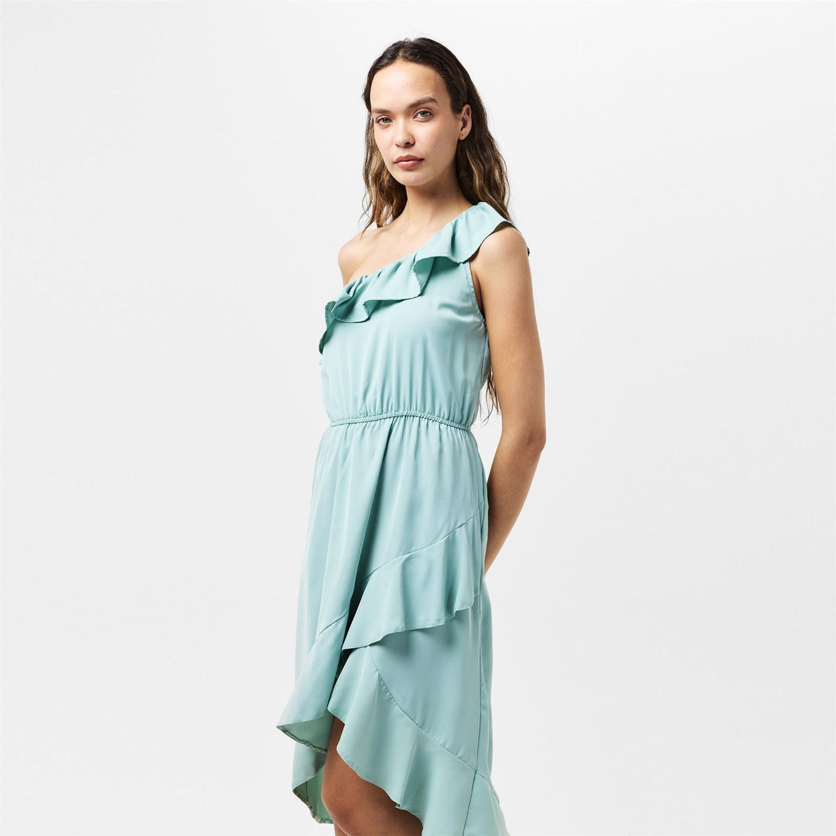 AX Paris Shoulder Frill Detail Dipped Hem Dress