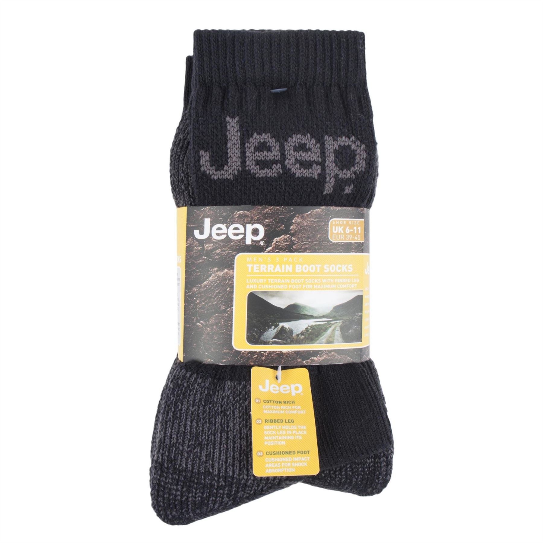 Jeep 3 Pack Terrain Boot Sock Mens