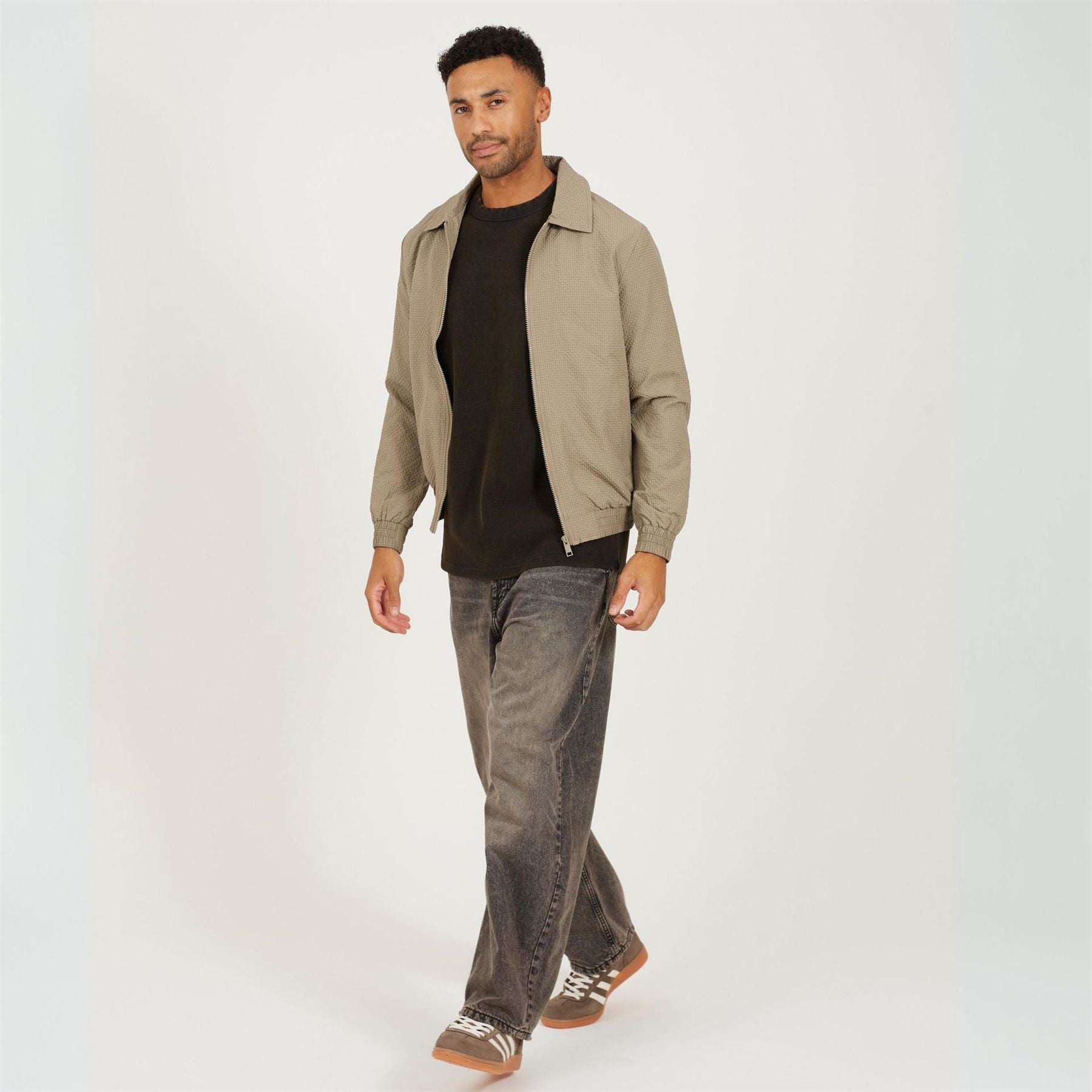 Brave Soul Mens Seersucker Harrington Shacket In Taupe