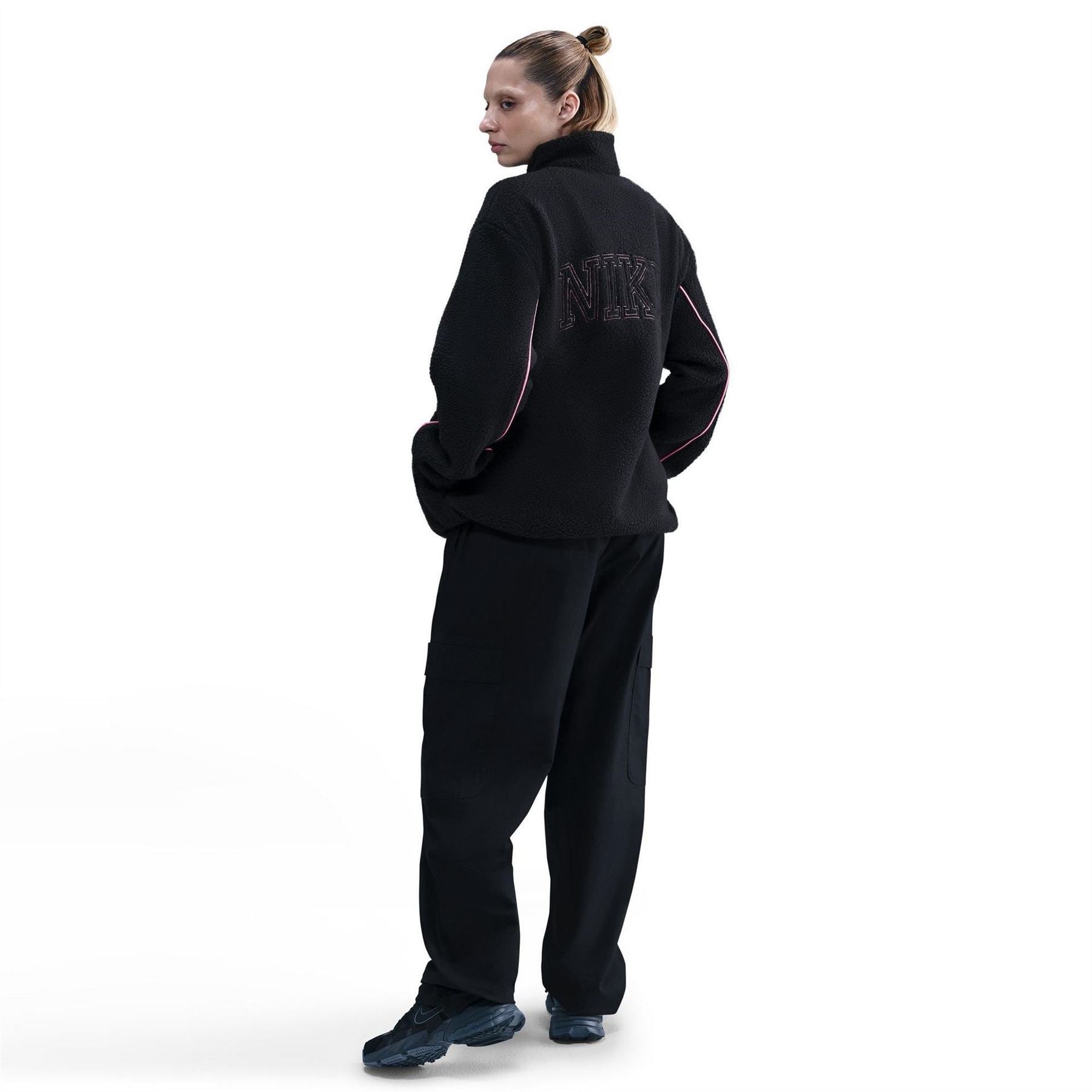 Nike Sherpa Full Zipper Solid Patterned Jacket