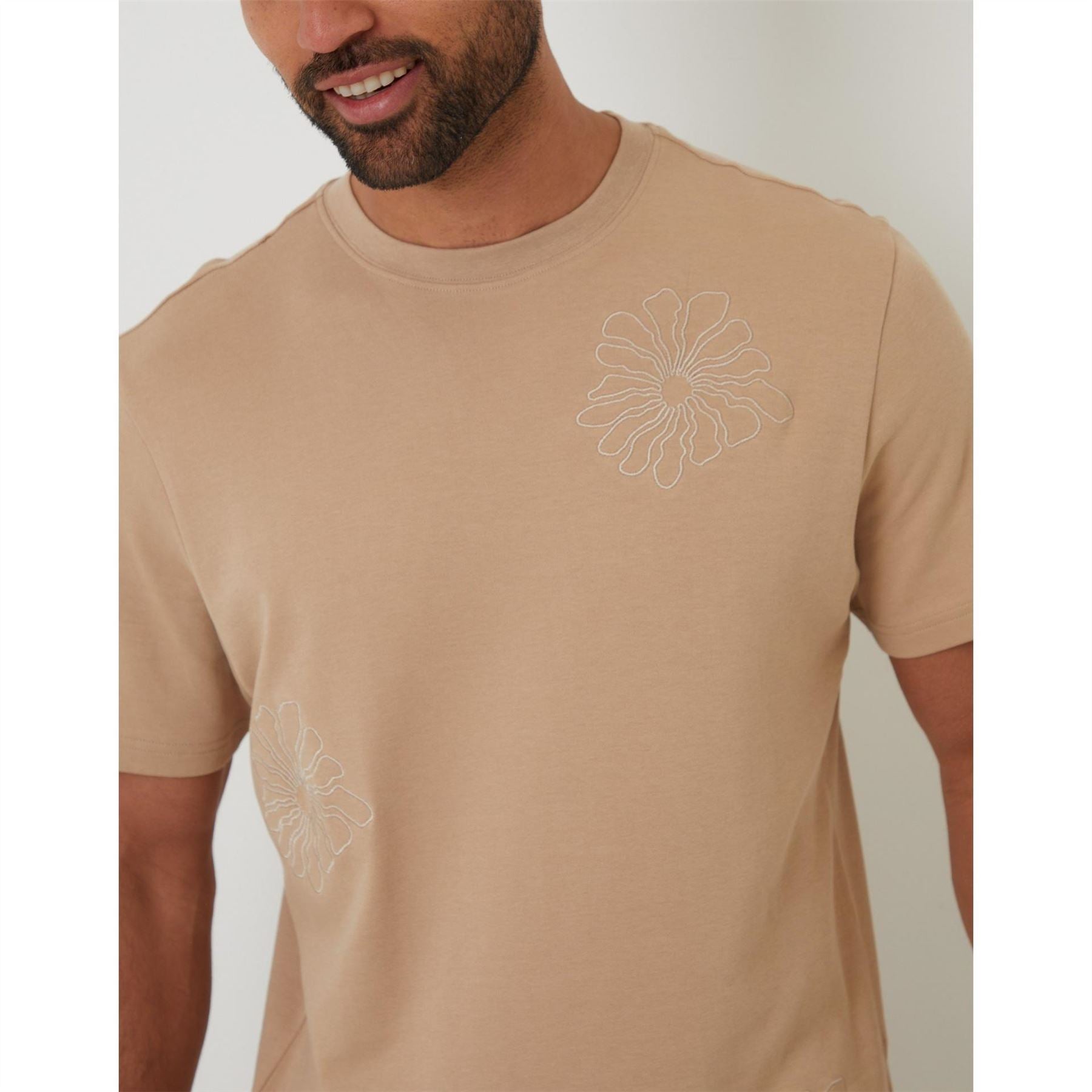 Threadbare Floral Embroidered Regular Fit Crew Neck Short Sleeve T-Shirt