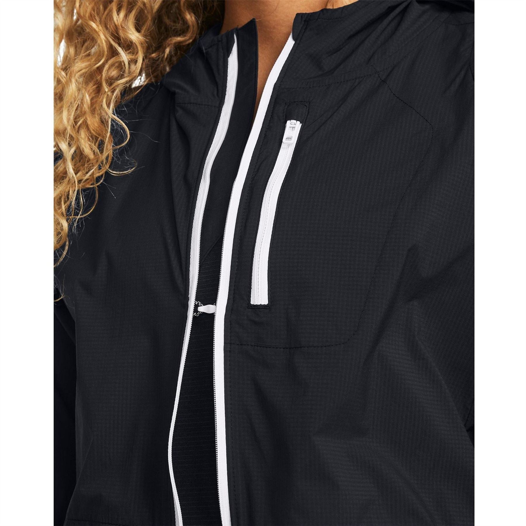 Under Armour Launch Solid Patterned Hooded Running Jacket with Chest Pocket