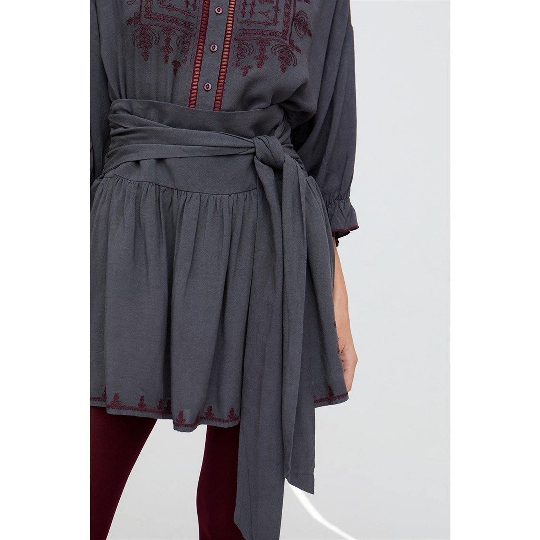 Raffya Julie Embroidered Skater Mini Skirt In Dark Grey
