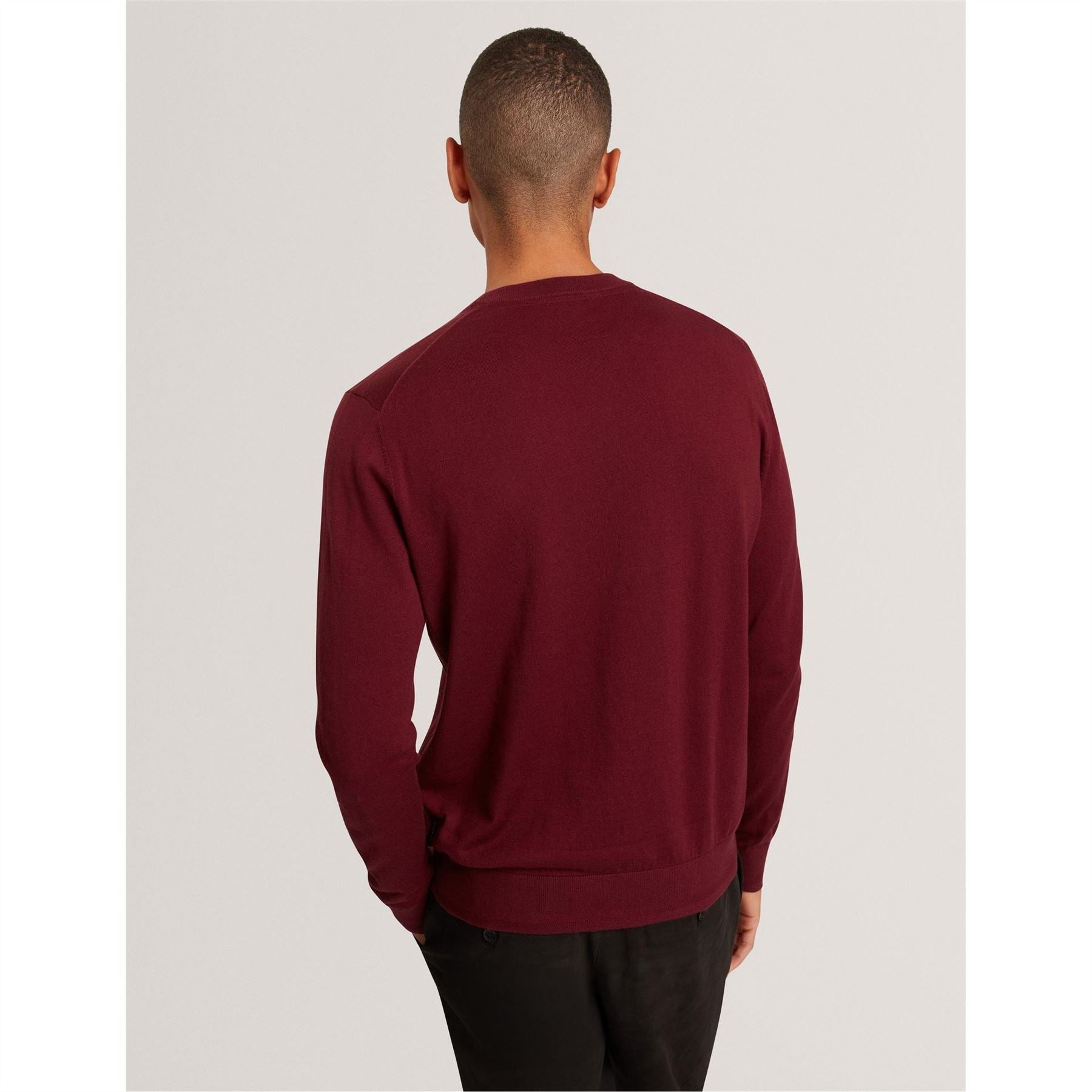 Ted Baker Merino Crew Neck Ribbed Collar Long Sleeve Sweater