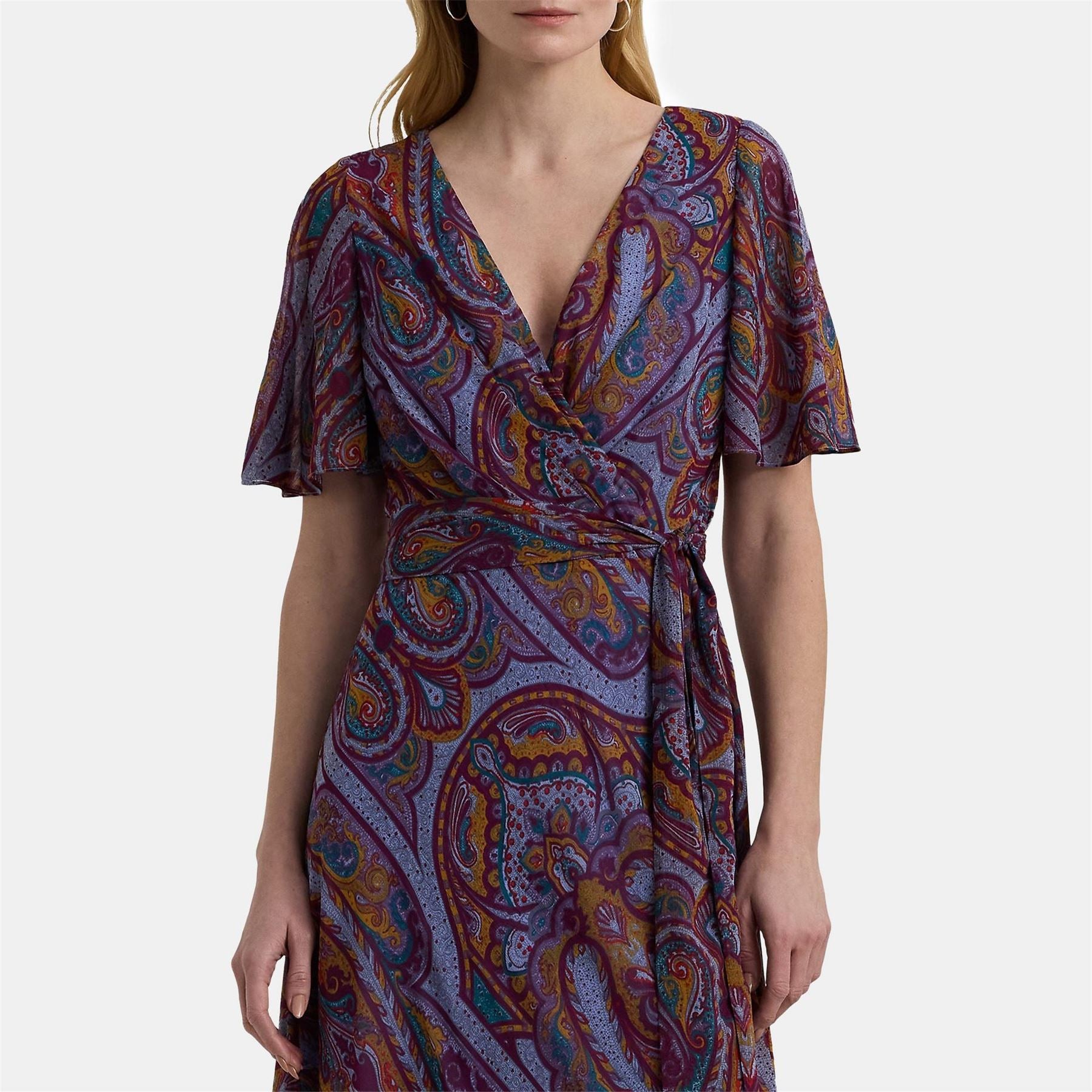 Lauren by Ralph Lauren V-Neck Midi Wrap Dress