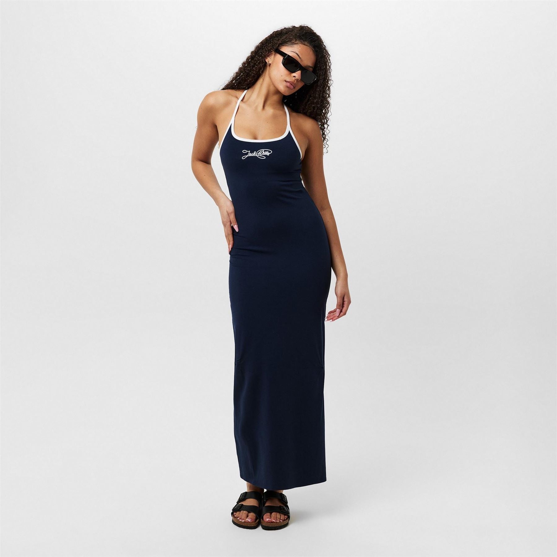 Jack Wills Chain Stitch Halter Neck Maxi Slip Dress