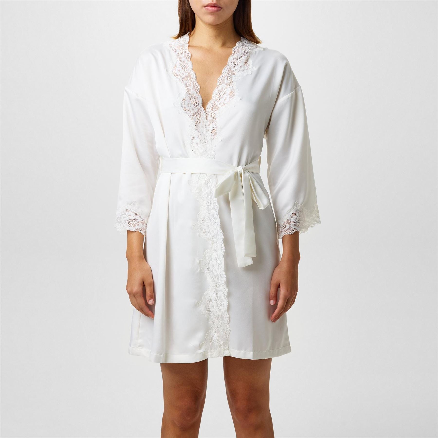 Lauren by Ralph Lauren Lace Trimmed Satin Dressing Gown